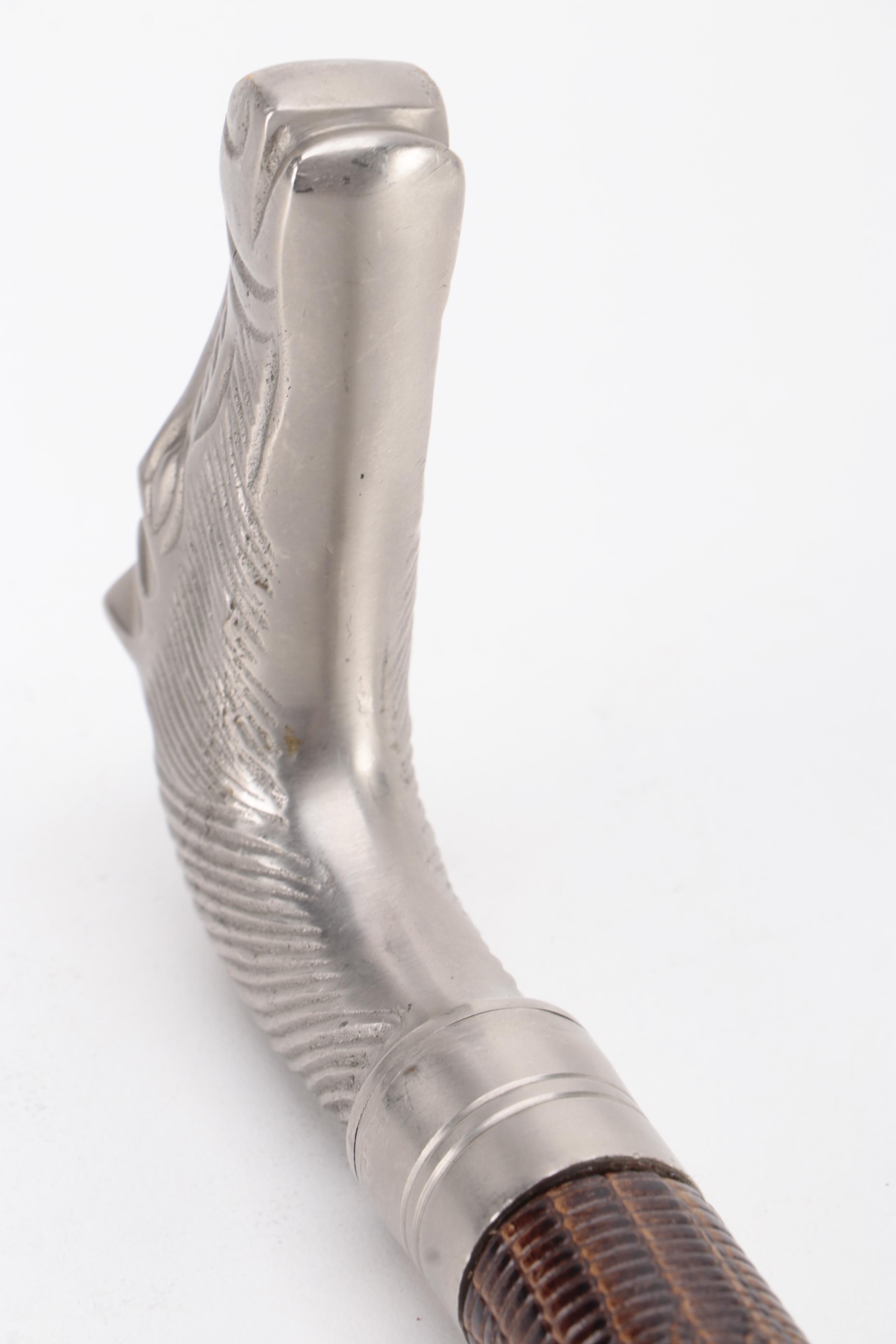 Metal Horse Head Handled Embossed Scales on Faux Leather Cane