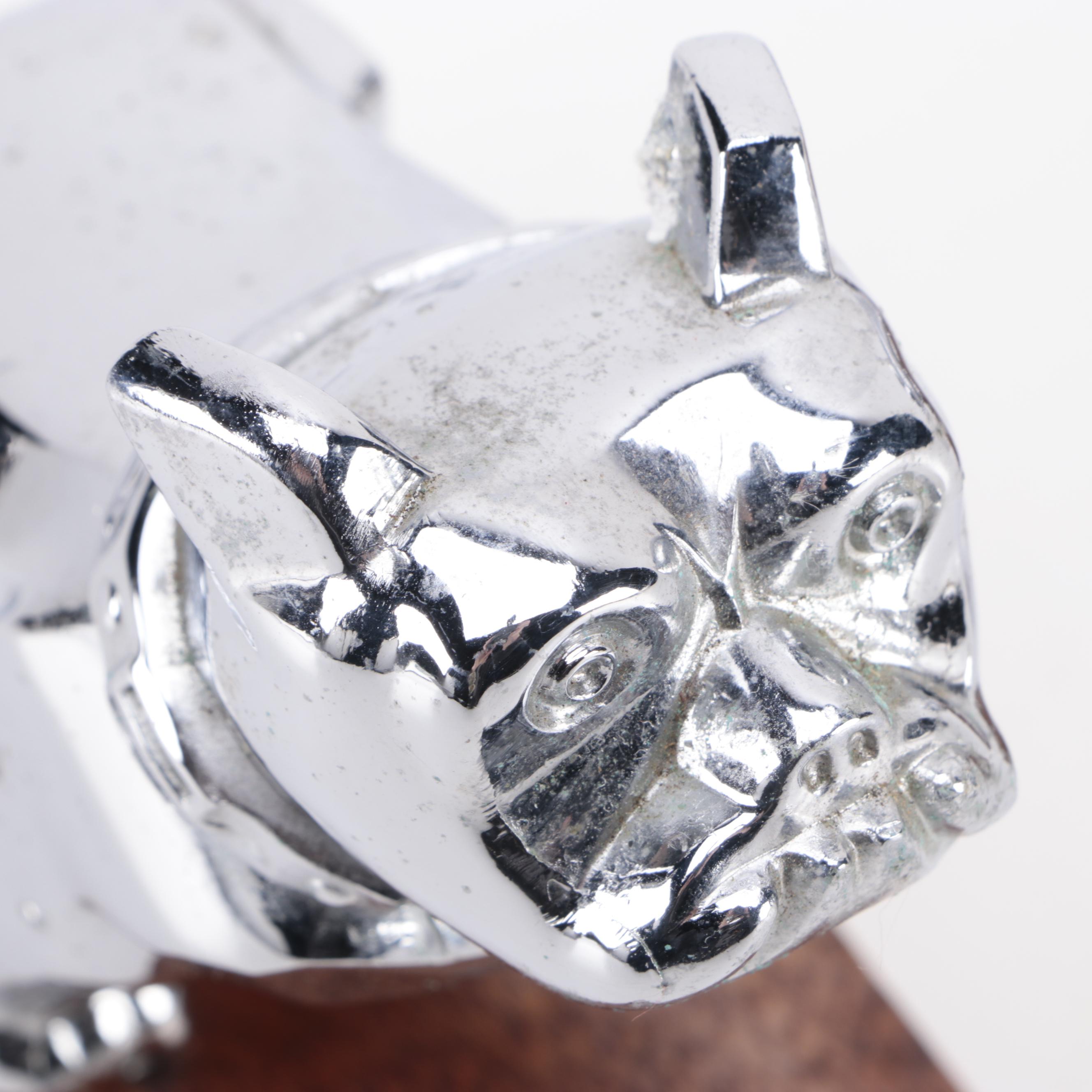 Mack Truck Bulldog Hood Ornament Metal and Wood Bookends, Late 20th Century