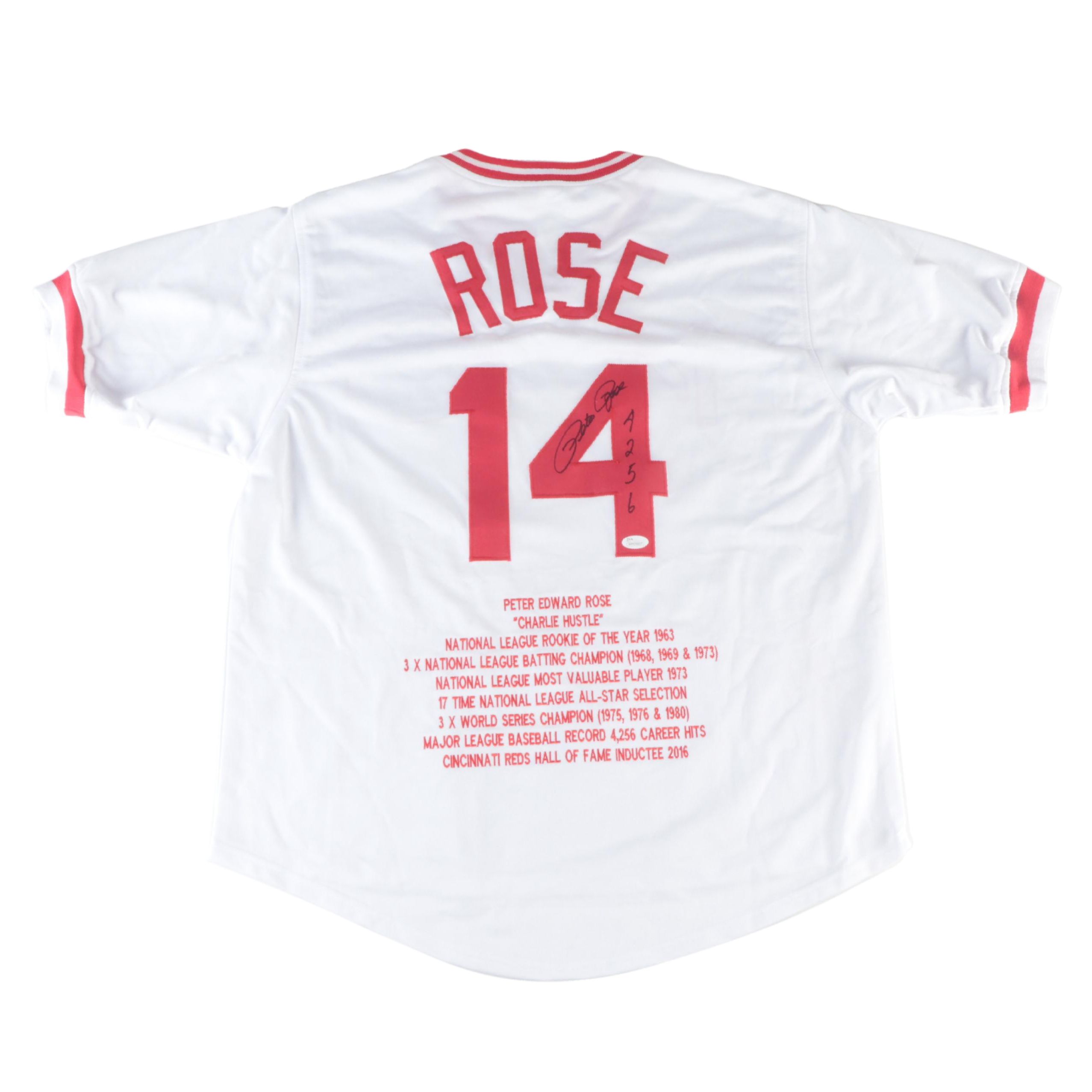 Cincinnati Reds Pete Rose Signed Career Stats Baseball Jersey