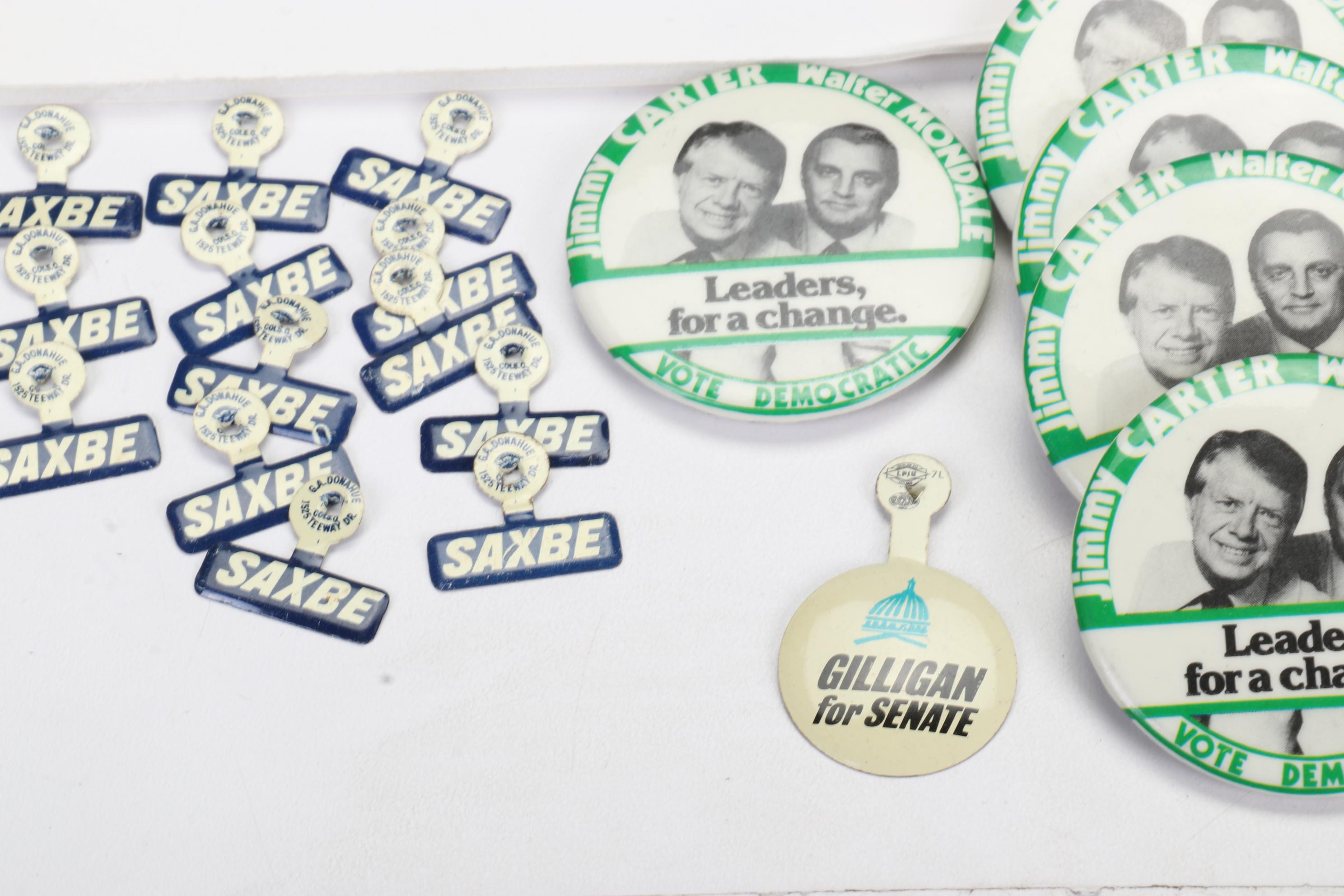 Vintage Political Pinbacks Featuring Reagan, Nixon, Carter, and More