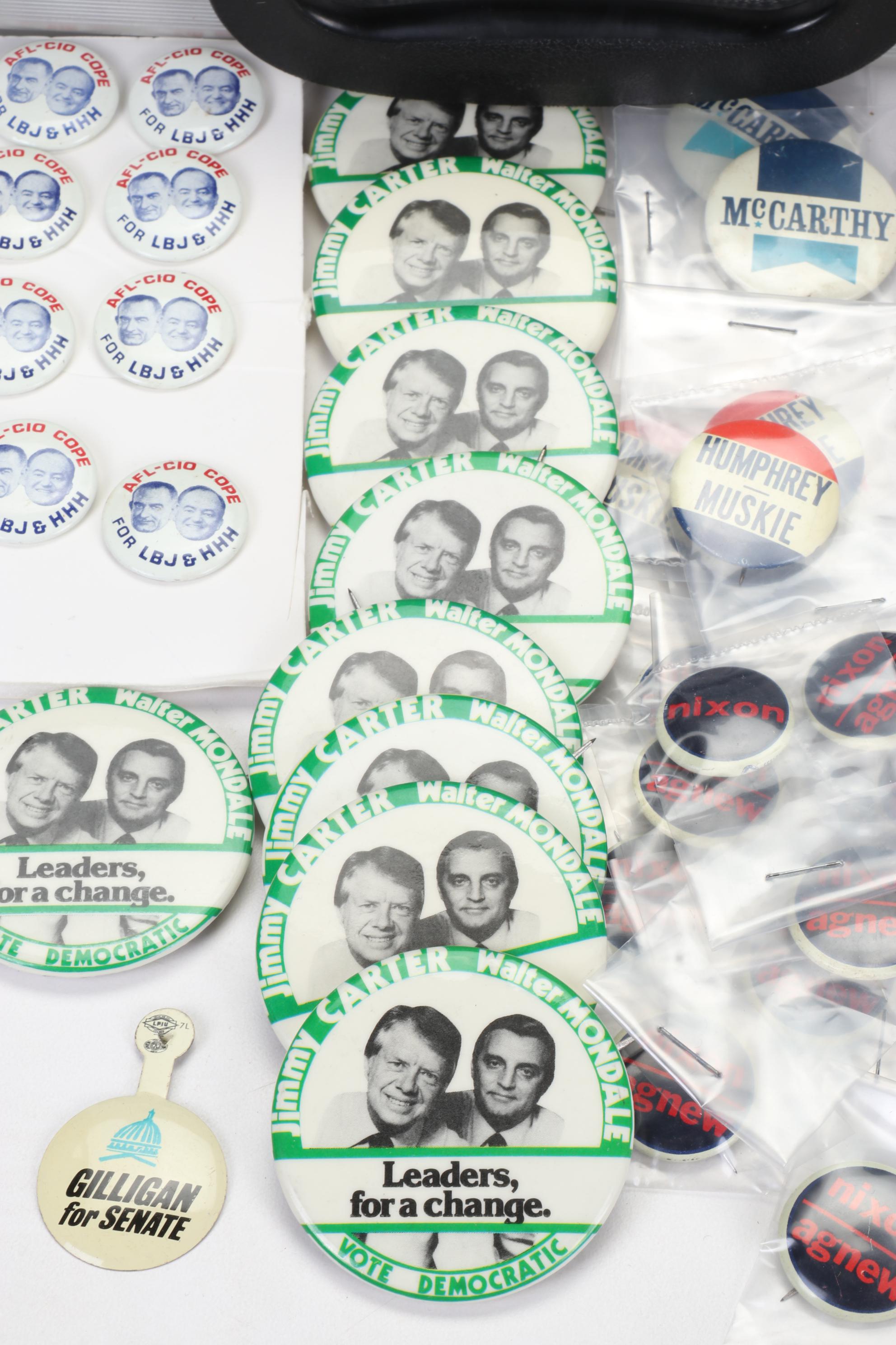 Vintage Political Pinbacks Featuring Reagan, Nixon, Carter, and More