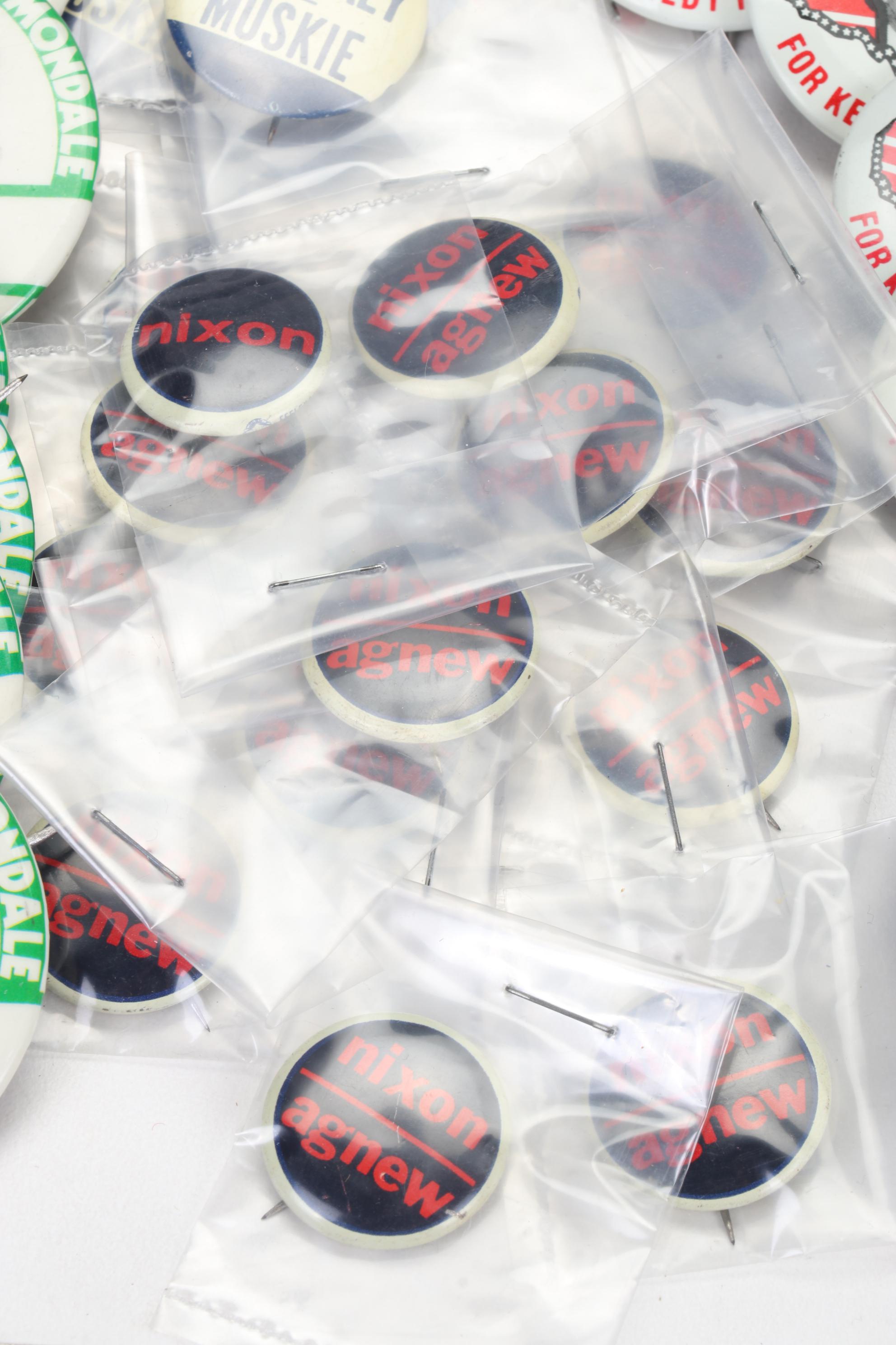 Vintage Political Pinbacks Featuring Reagan, Nixon, Carter, and More