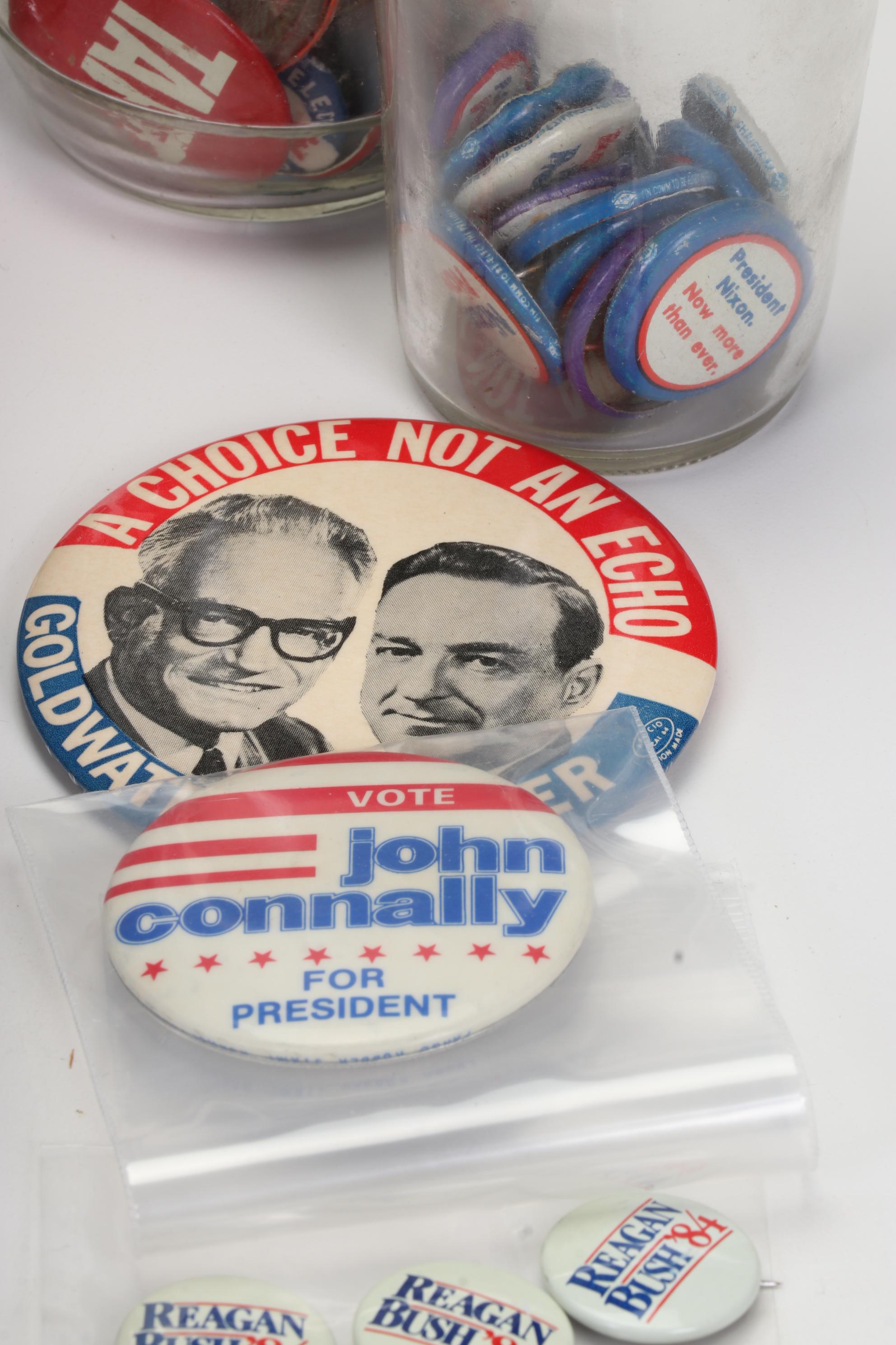 Vintage Political Pinbacks Featuring Reagan, Nixon, Carter, and More