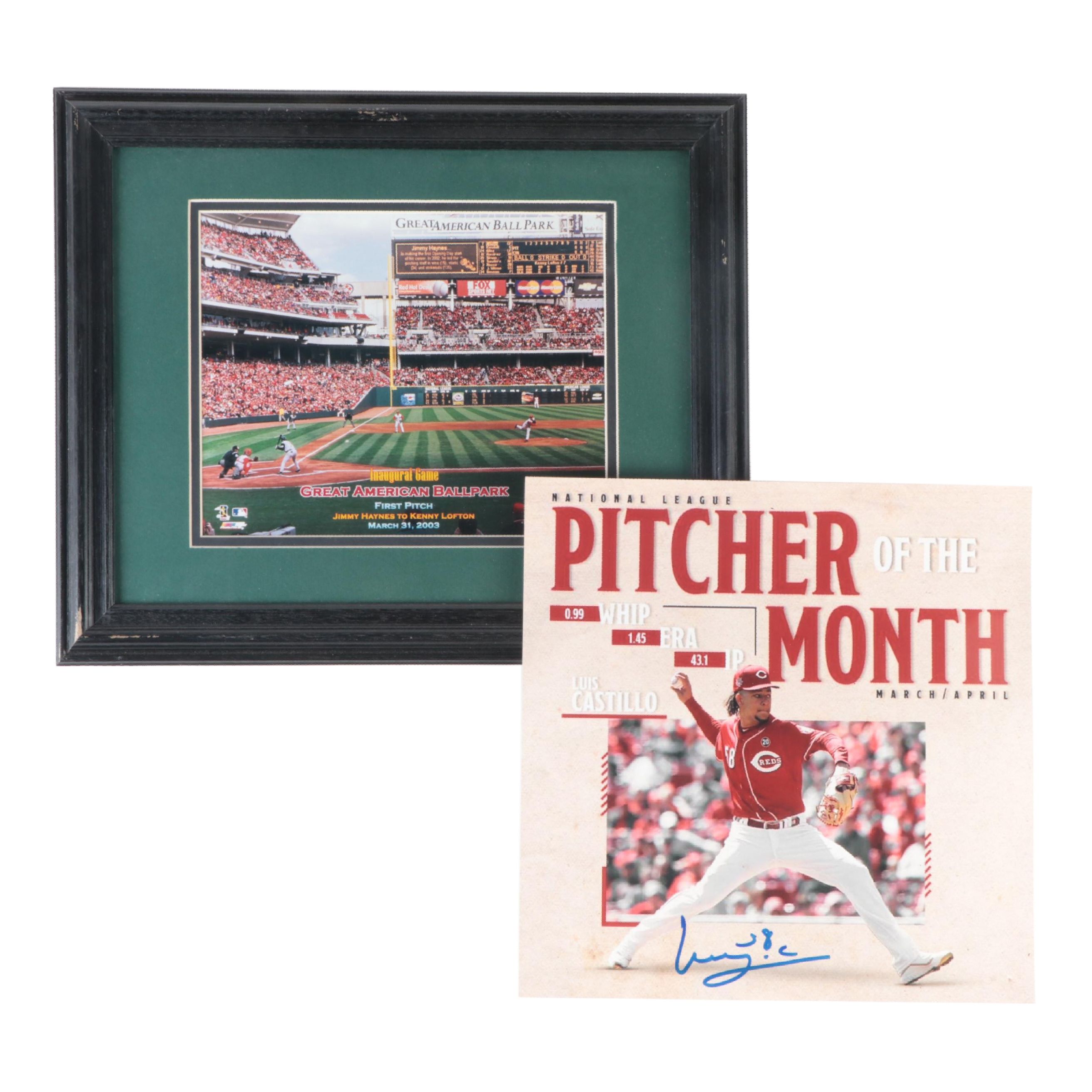 Cincinnati Reds Luis Castillo Signed Print, Great American Ballpark Framed Print