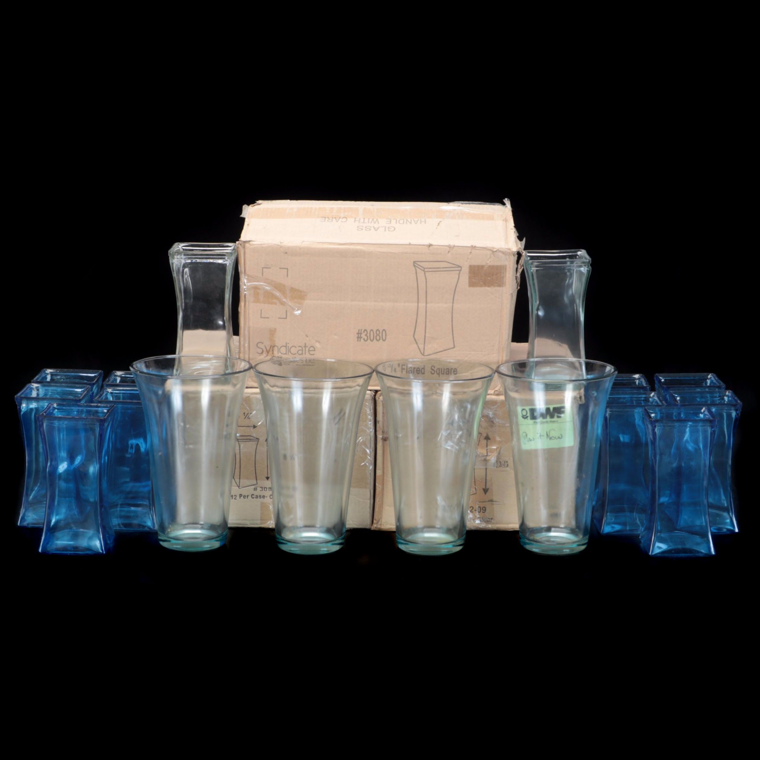 Clear and Blue Glass Vase Collection