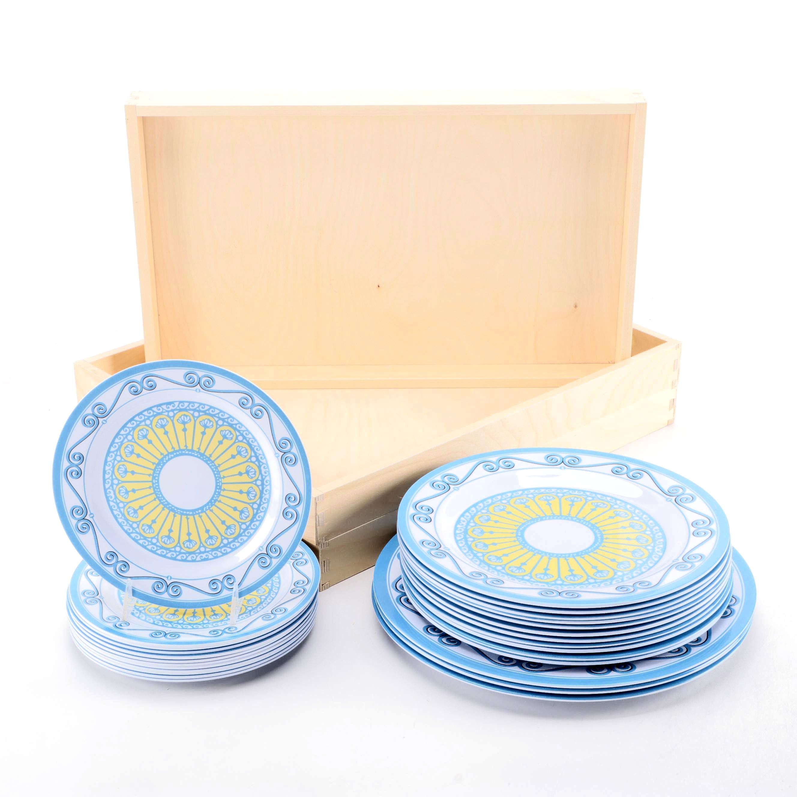 Bongenre "Clarissa's Sea and Sun" Melamine Dinnerware with Wood Trays