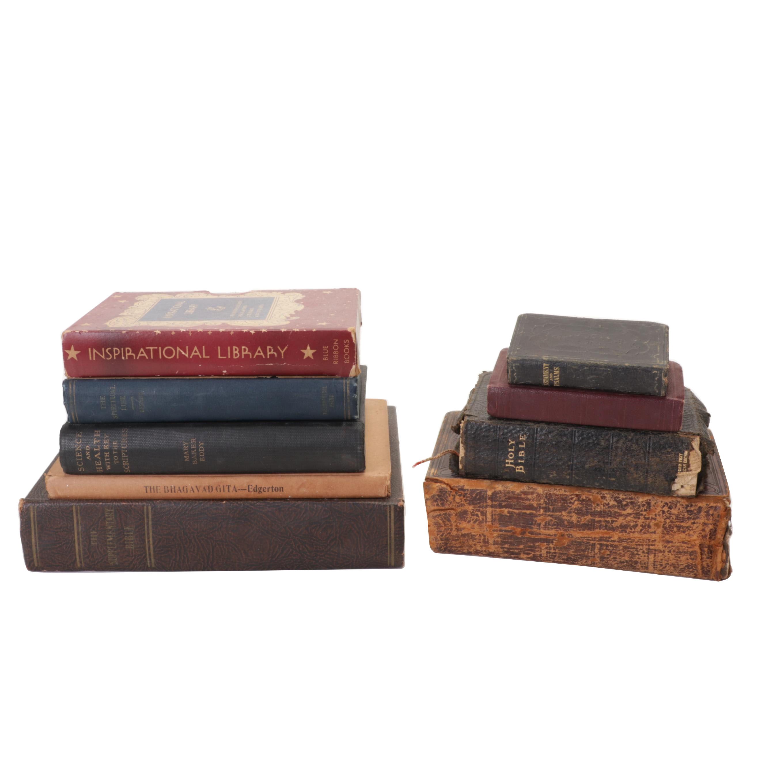 1870 Leather Bound "The Holy Bible" with Other Bibles and Spiritual Books