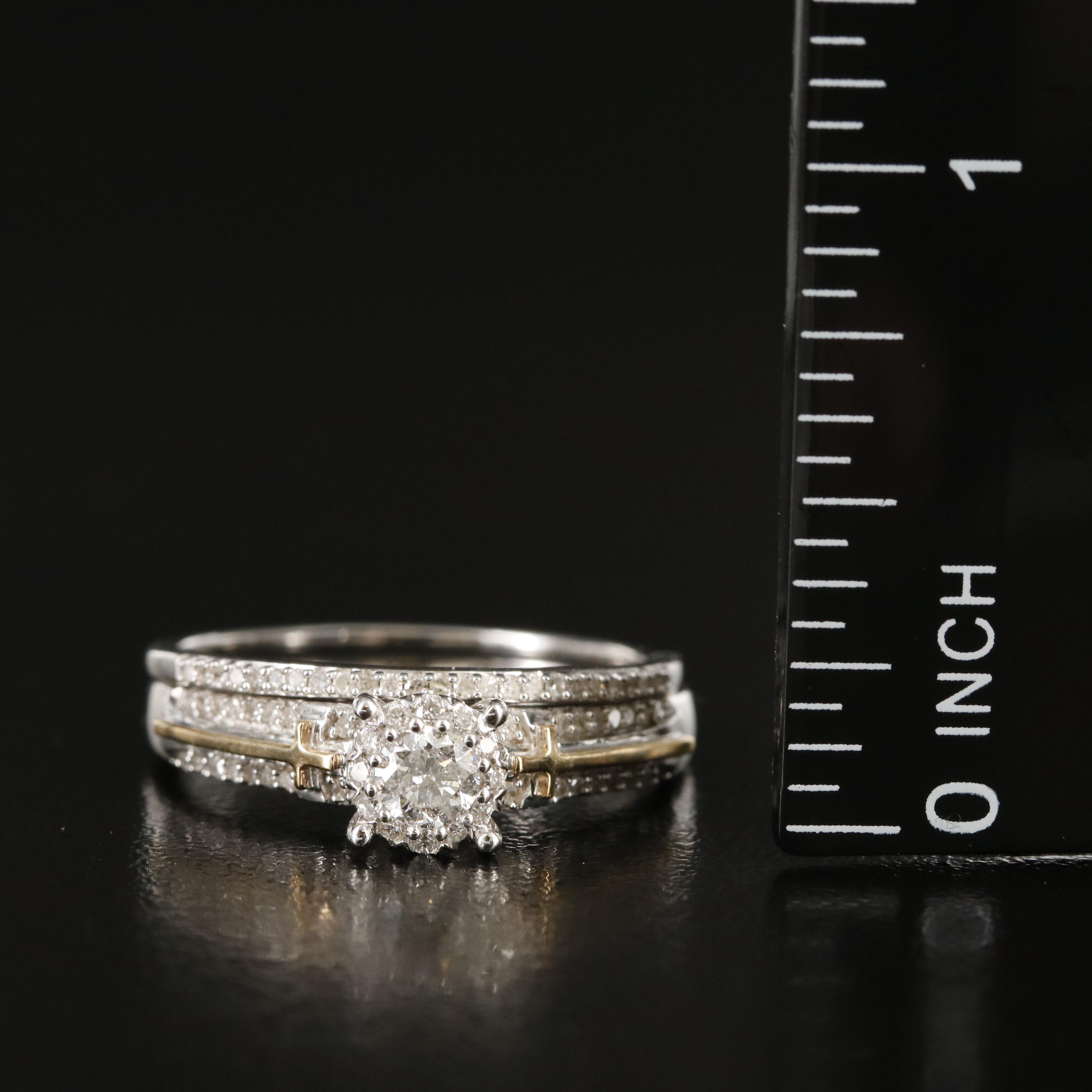 Sterling Diamond Ring Set with 14K Cross Accents