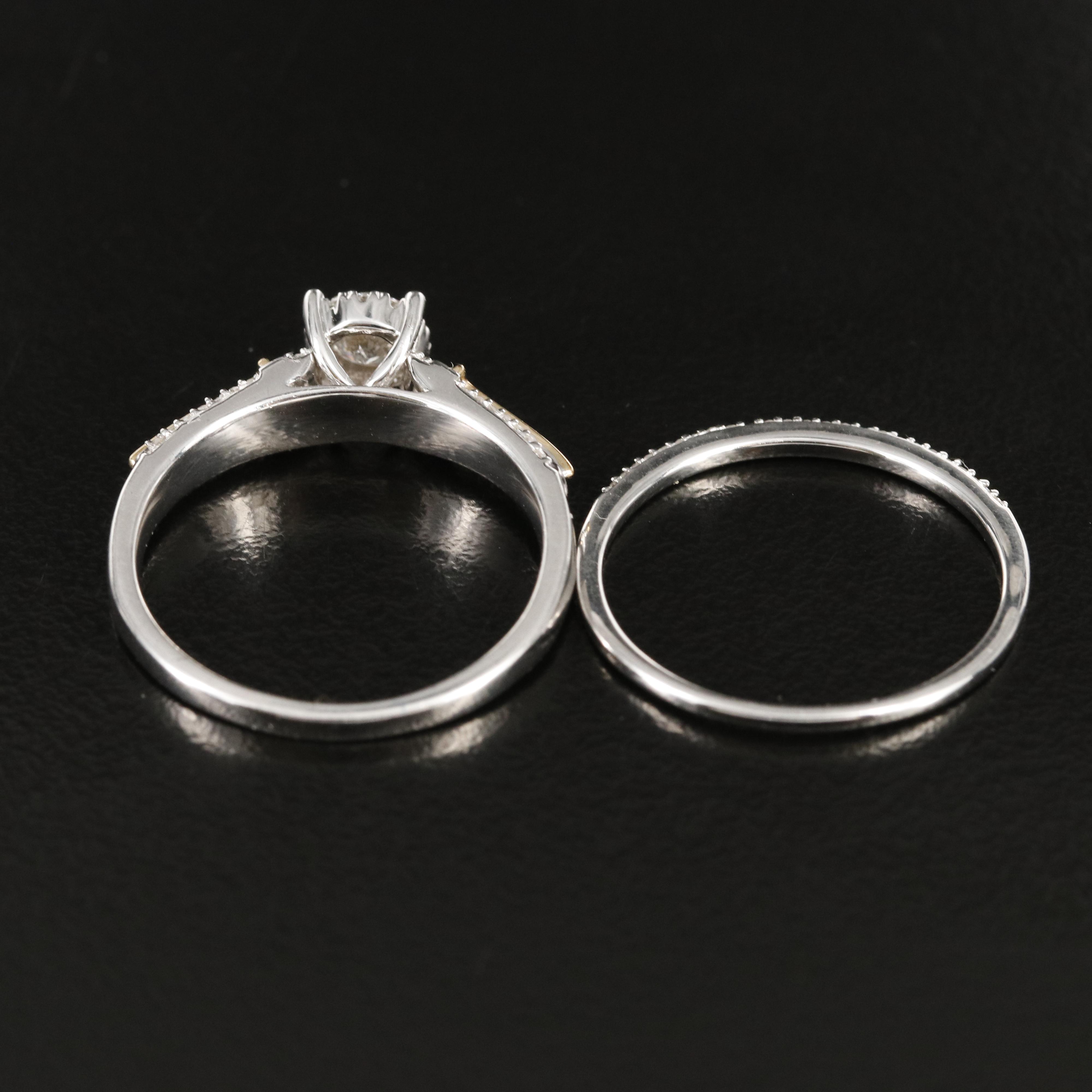 Sterling Diamond Ring Set with 14K Cross Accents