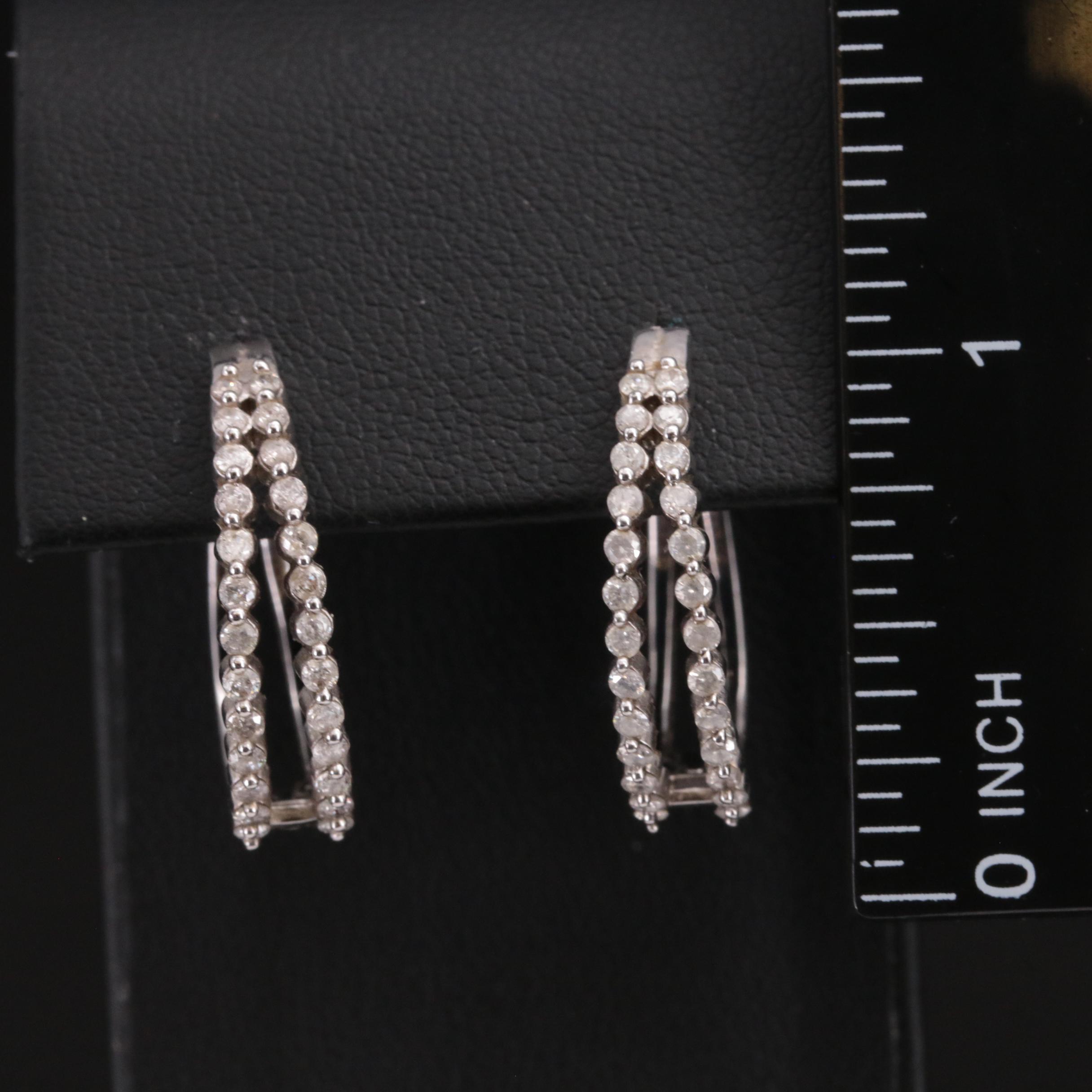 Sterling 1.02 CTW Diamond Hoop Earrings