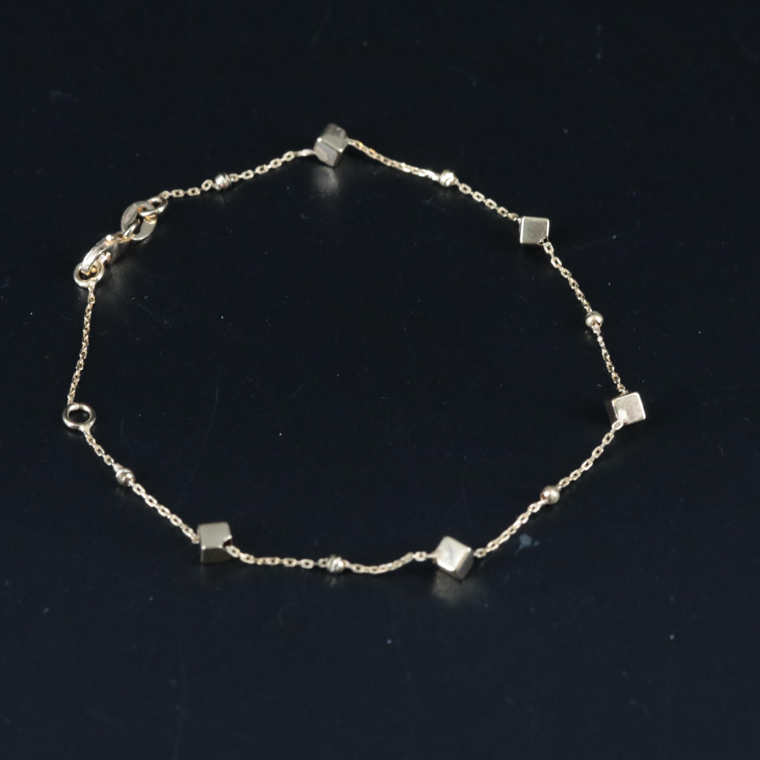 14K Beaded Cable Chain Cubes Bracelet