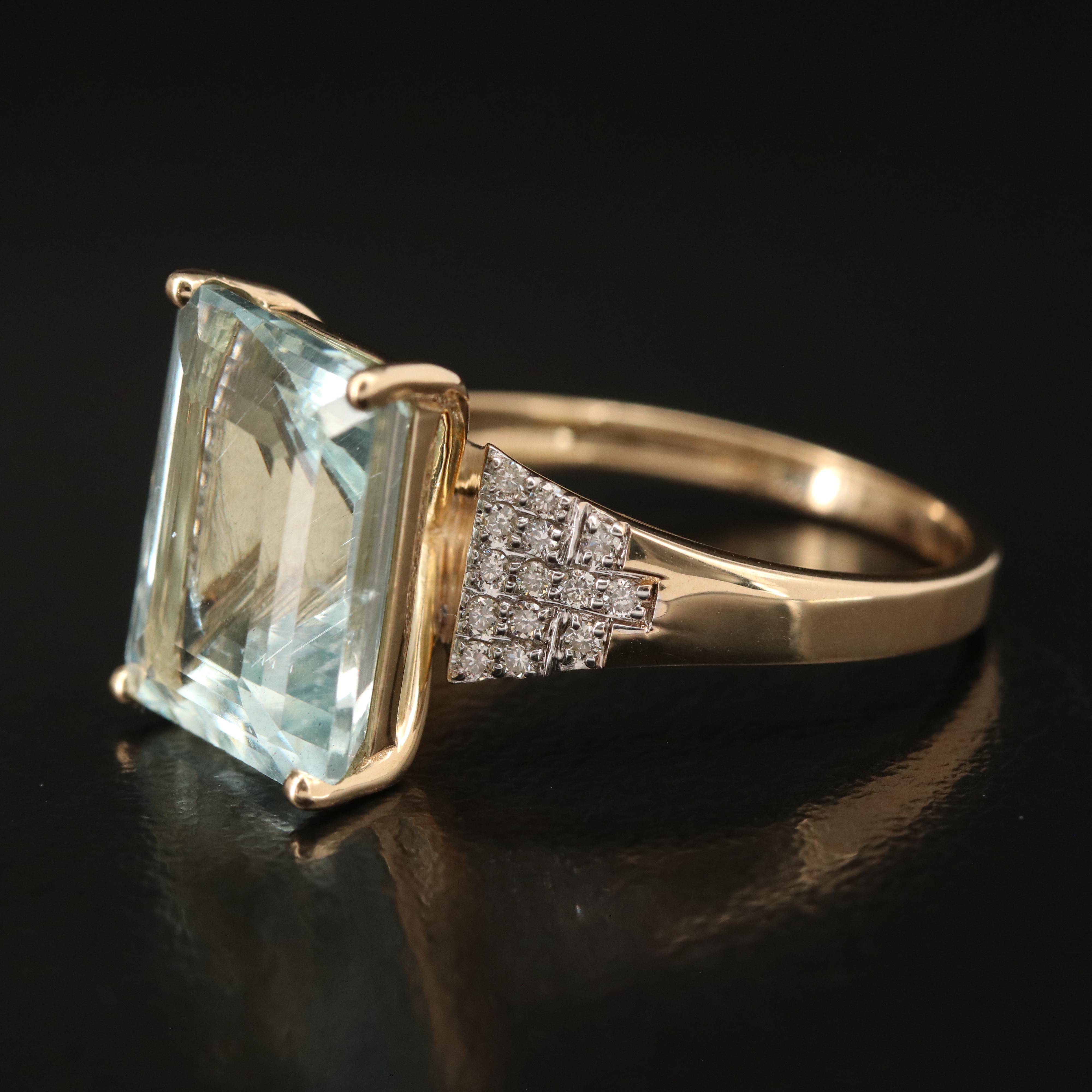 14K 5.36 CT Aquamarine and Diamond Ring