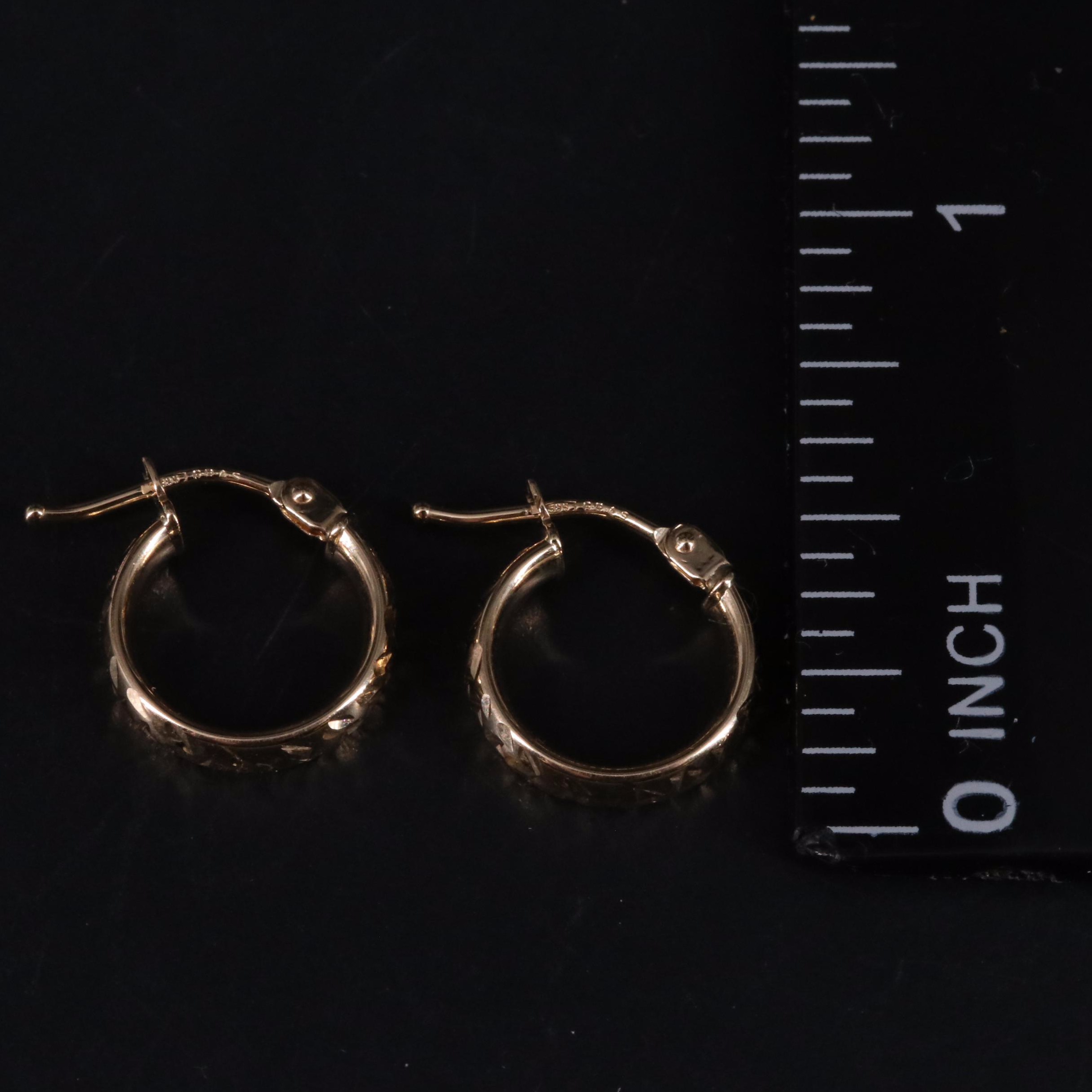 14K Mini Hoop Textured Earrings