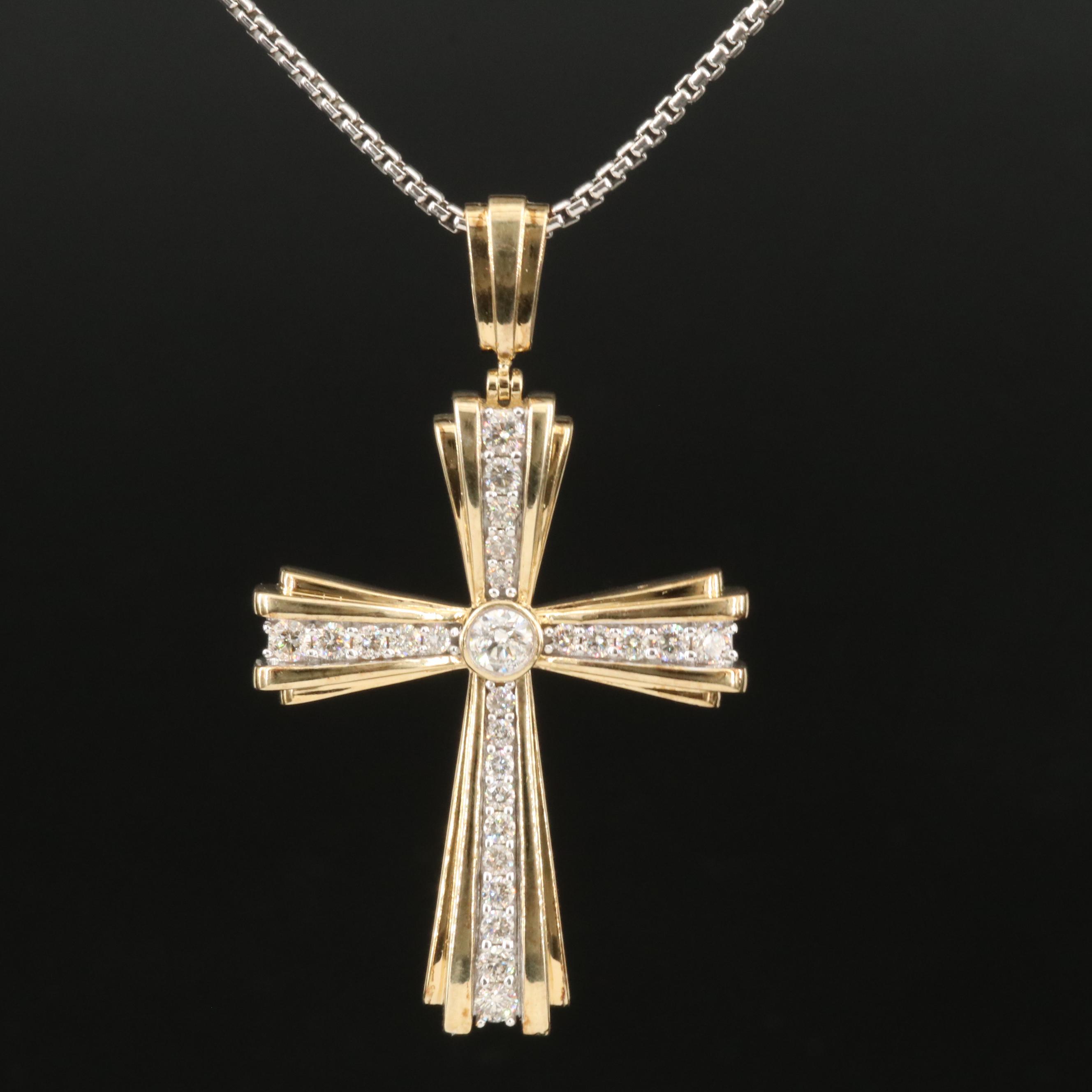 Sterling 1.02 CTW Diamond Cross Pendant Necklace