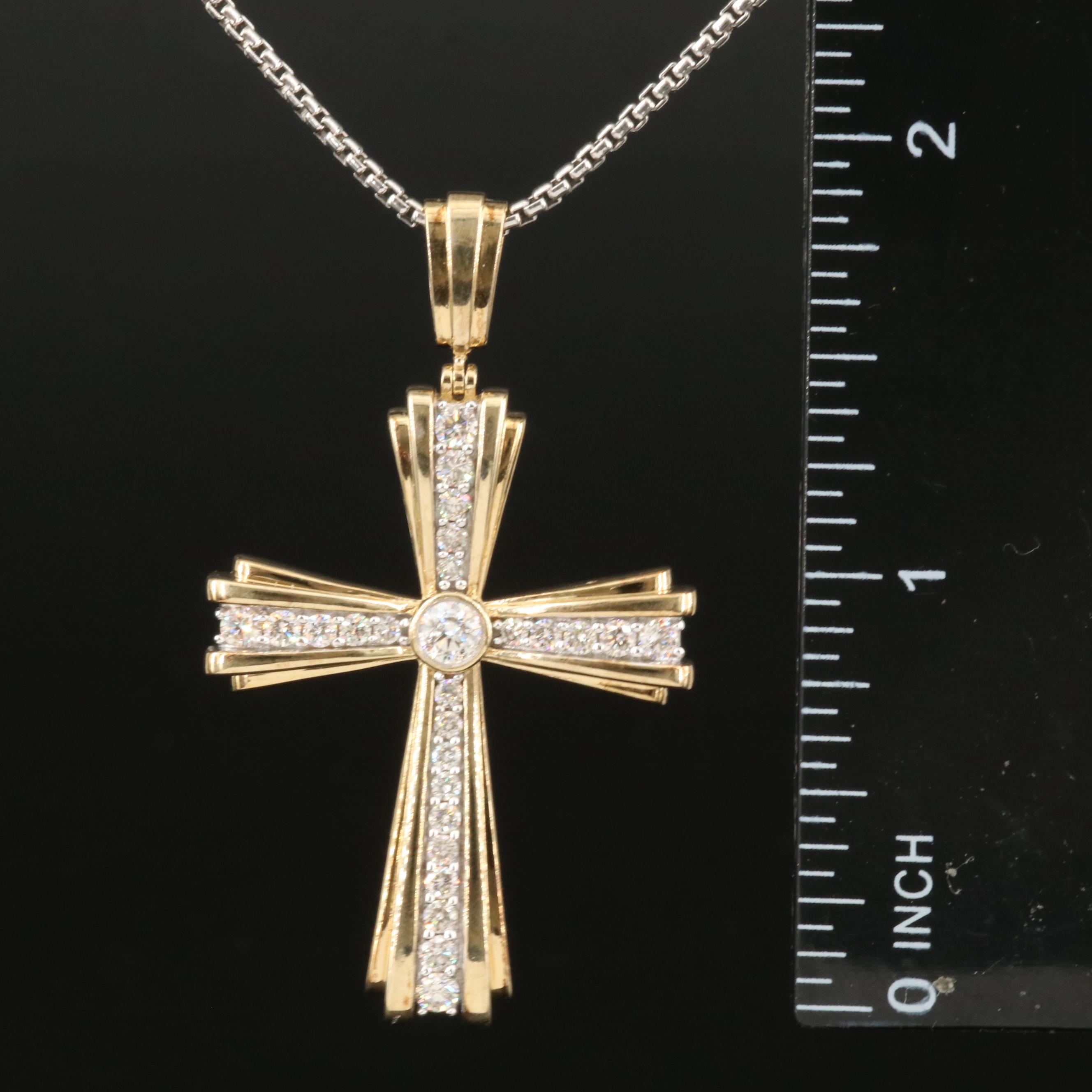 Sterling 1.02 CTW Diamond Cross Pendant Necklace