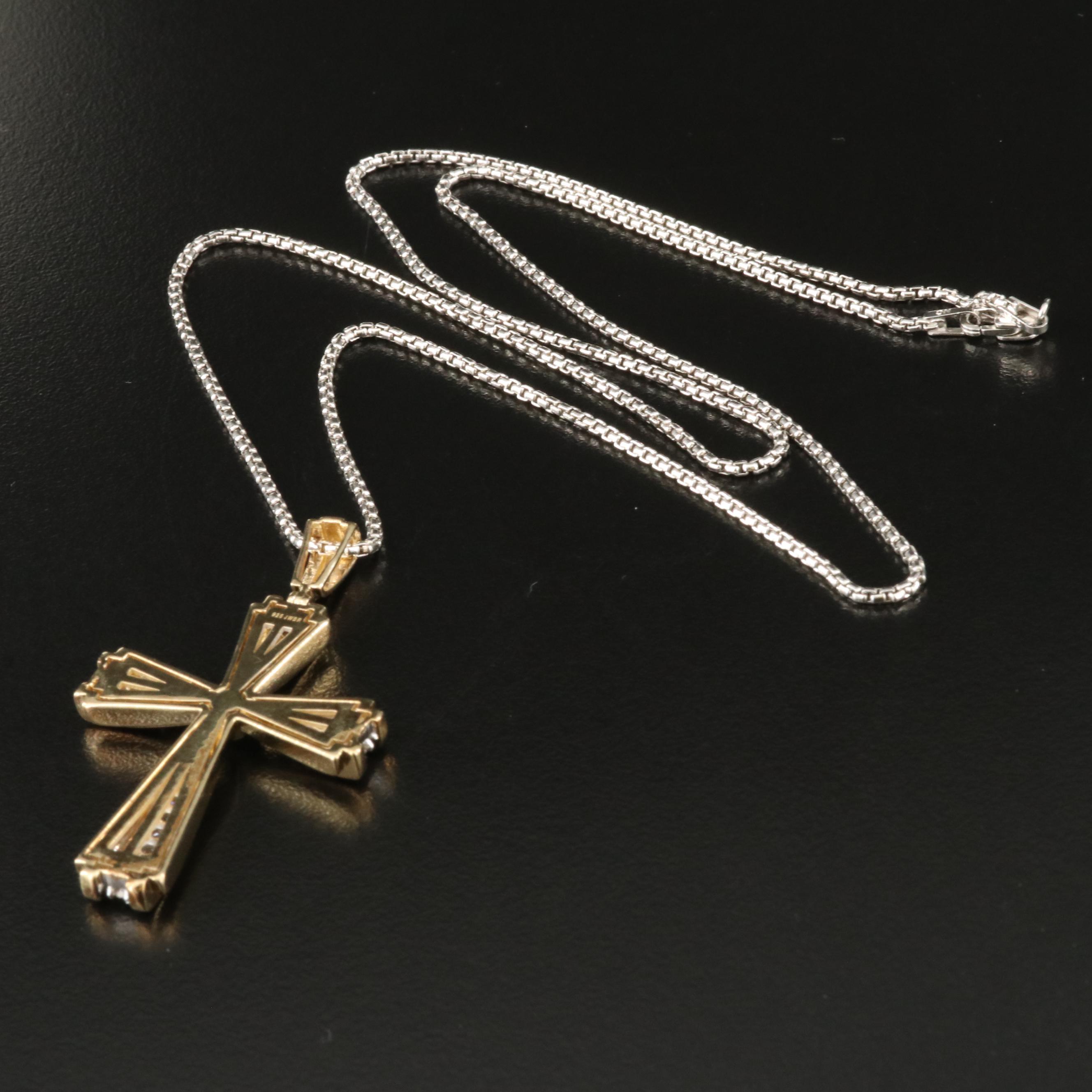 Sterling 1.02 CTW Diamond Cross Pendant Necklace