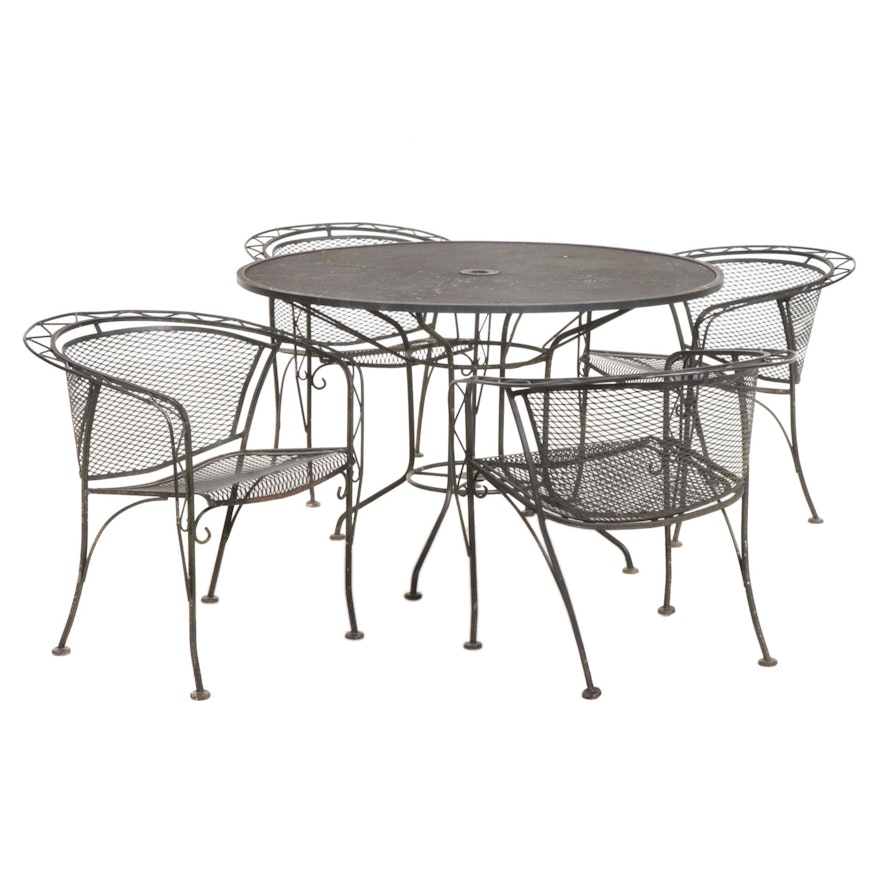 Black Wire Mesh Patio Dining Table and Four Tub Chairs