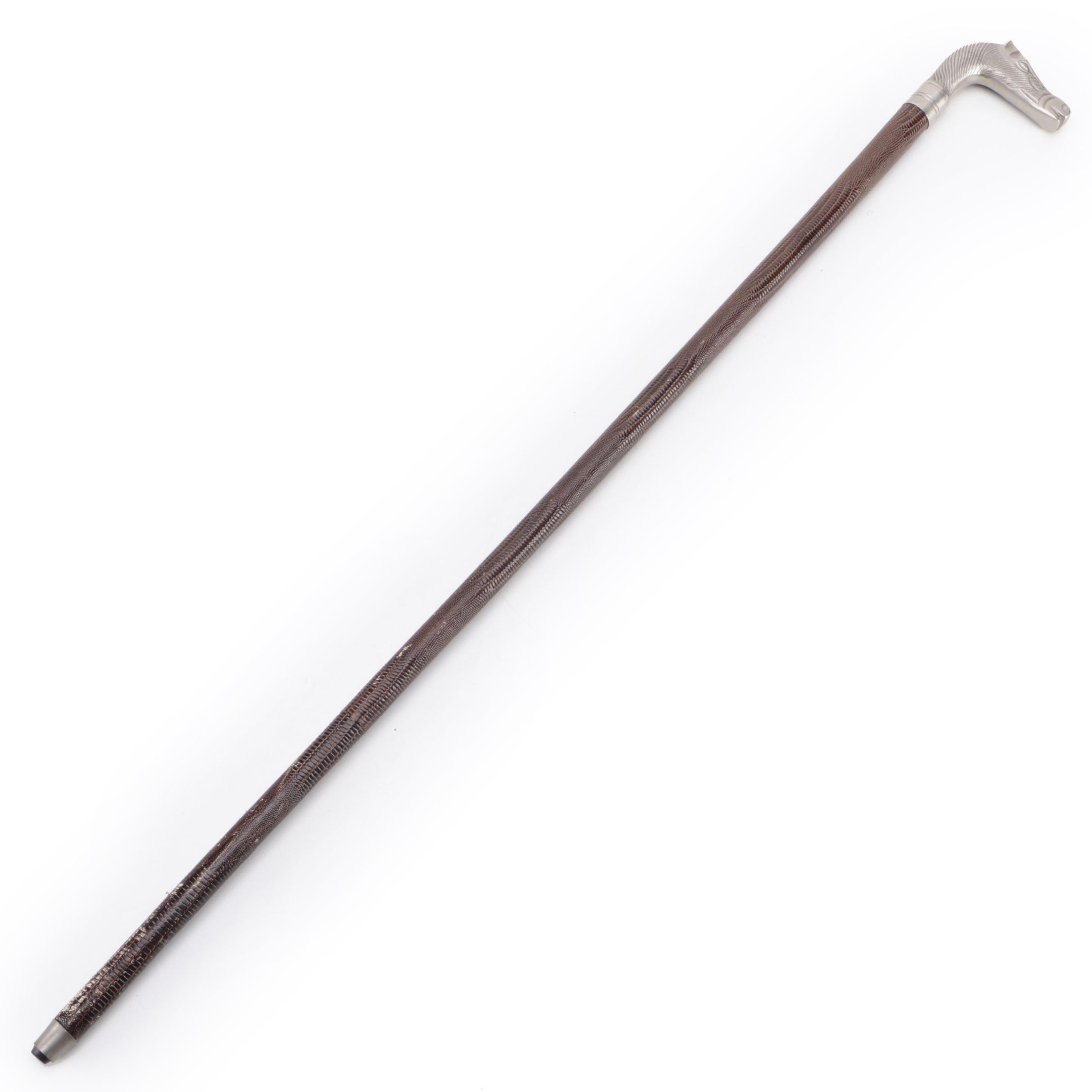Metal Horse Head Handled Embossed Scales on Faux Leather Cane