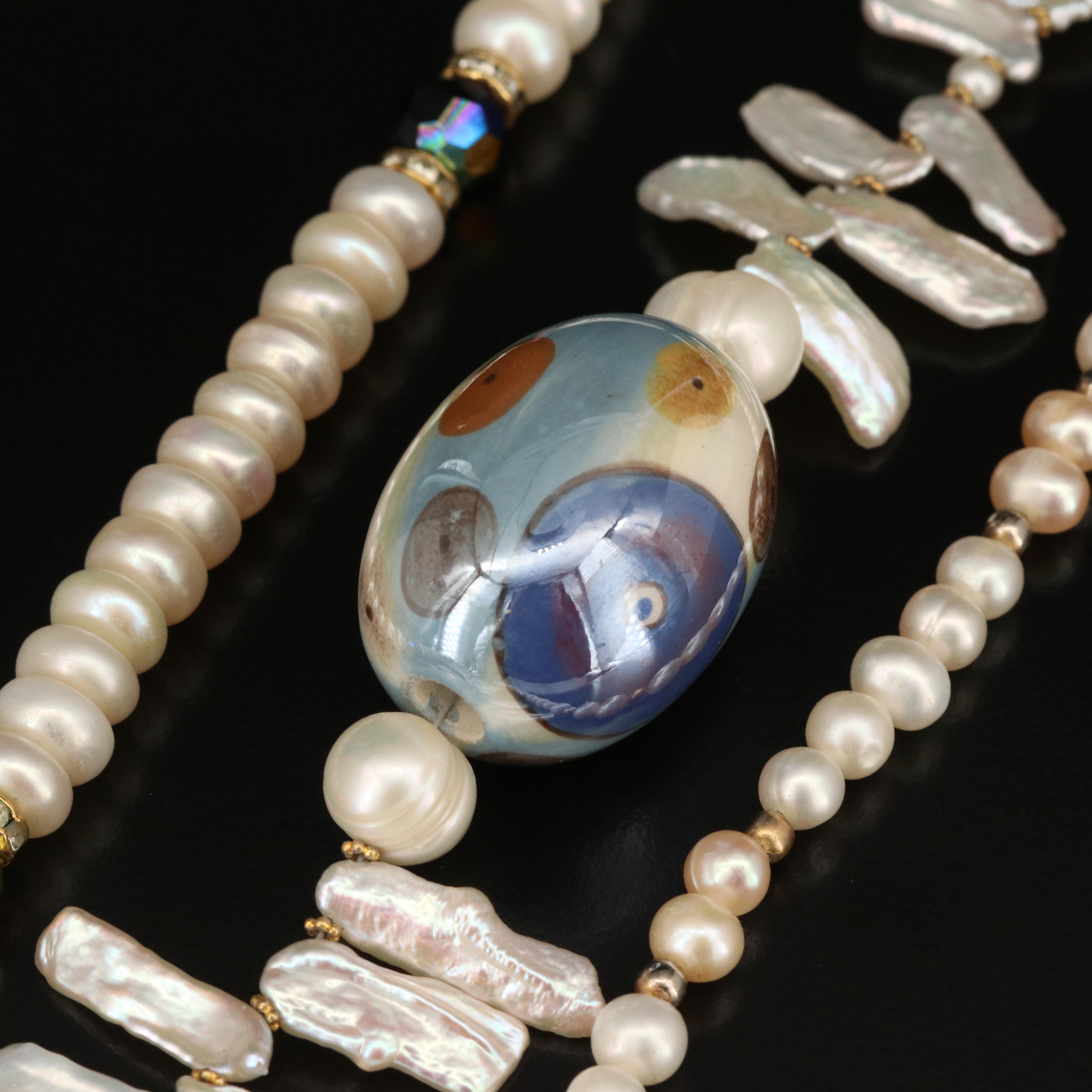 Pearl, Faux Pearl and Rhinestone Necklaces Including Sterling