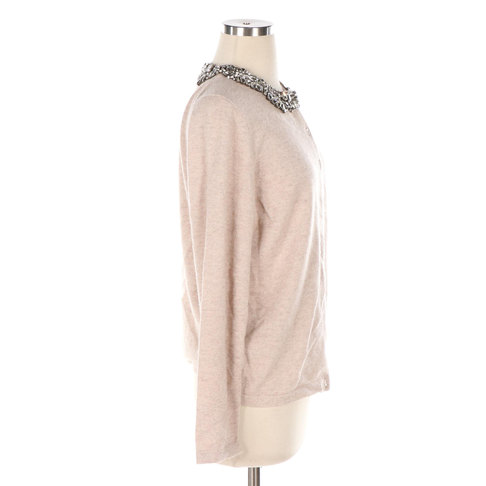 Pure Collection Embellished Cashmere Blend Cardigan with Metallic Flecks