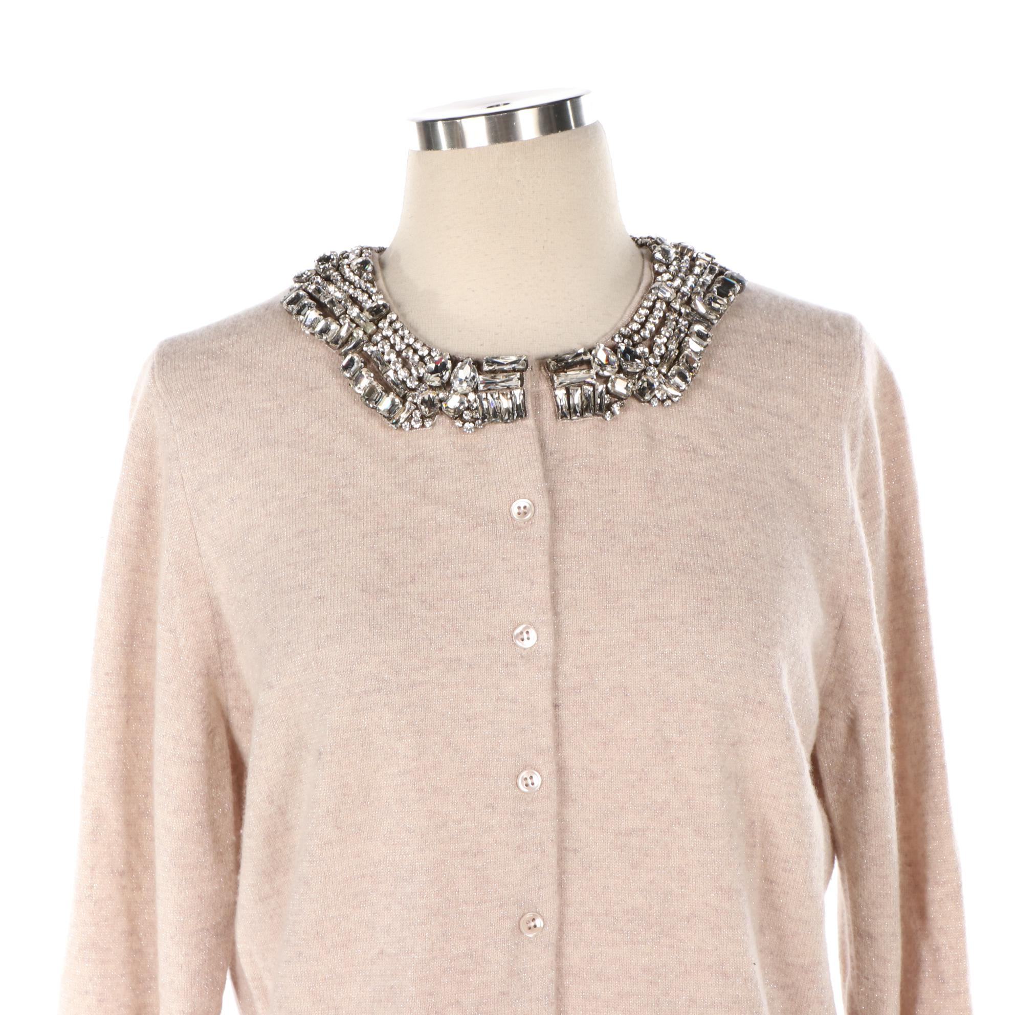Pure Collection Embellished Cashmere Blend Cardigan with Metallic Flecks