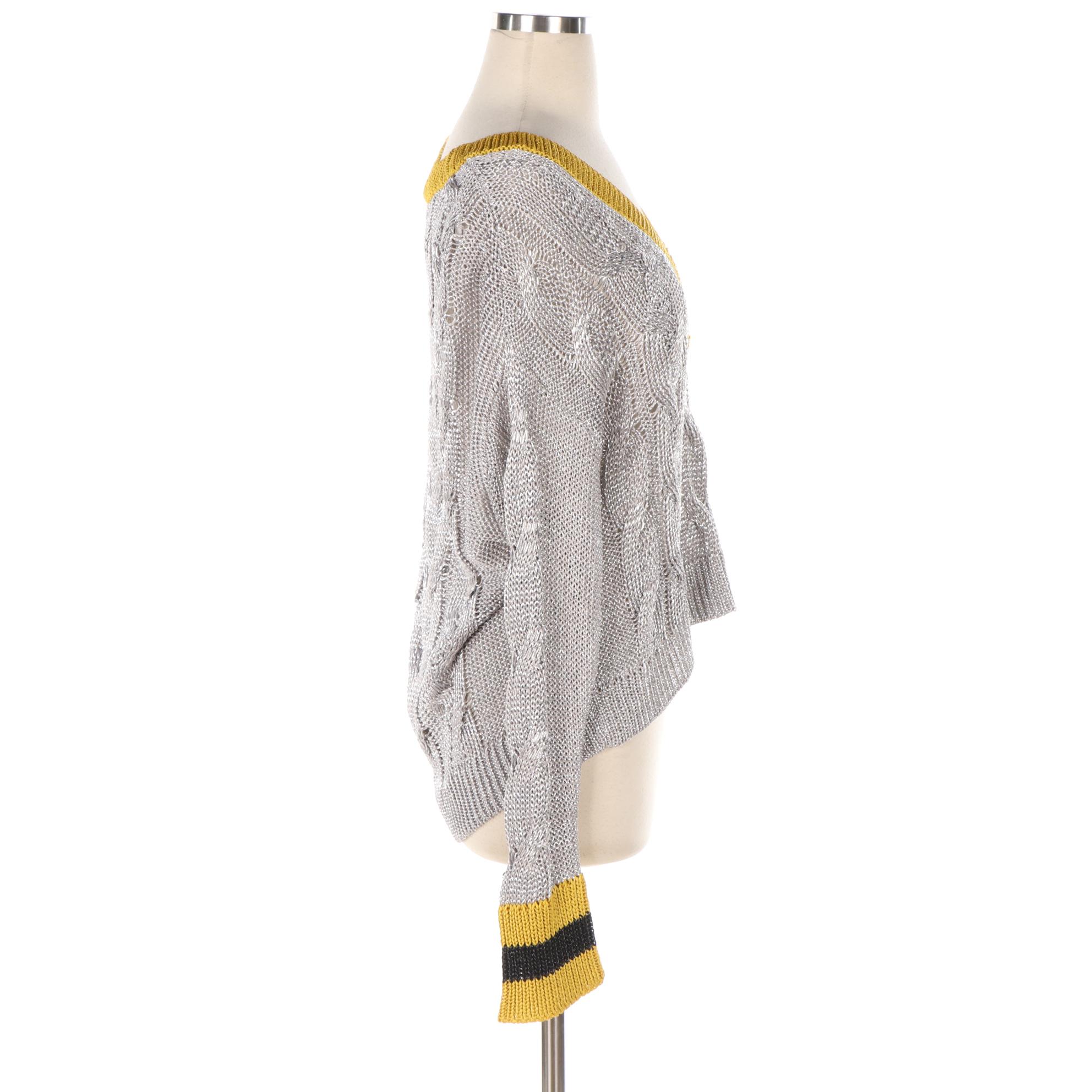 Rag & Bone Metallic Contrast Cable Knit Sweater