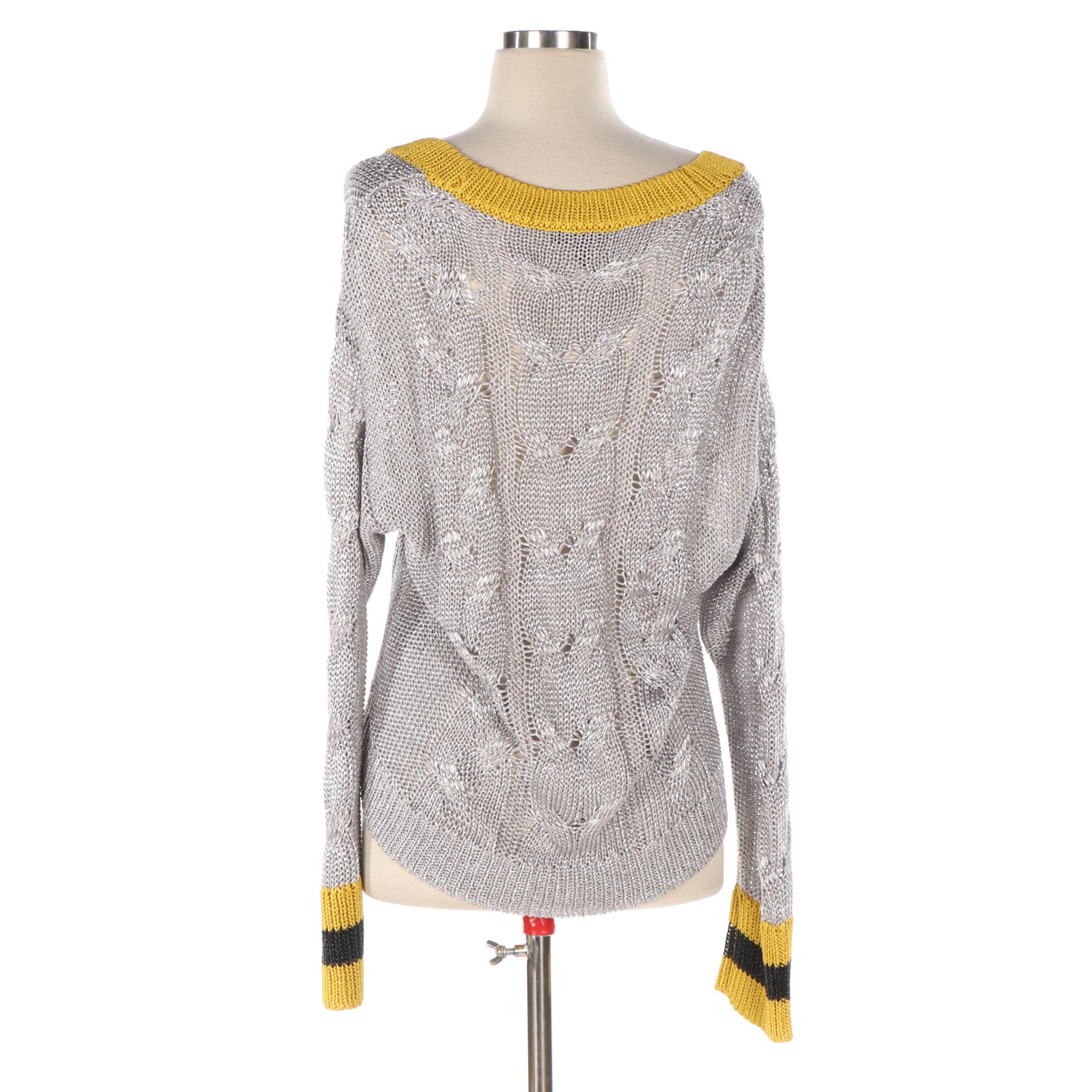 Rag & Bone Metallic Contrast Cable Knit Sweater