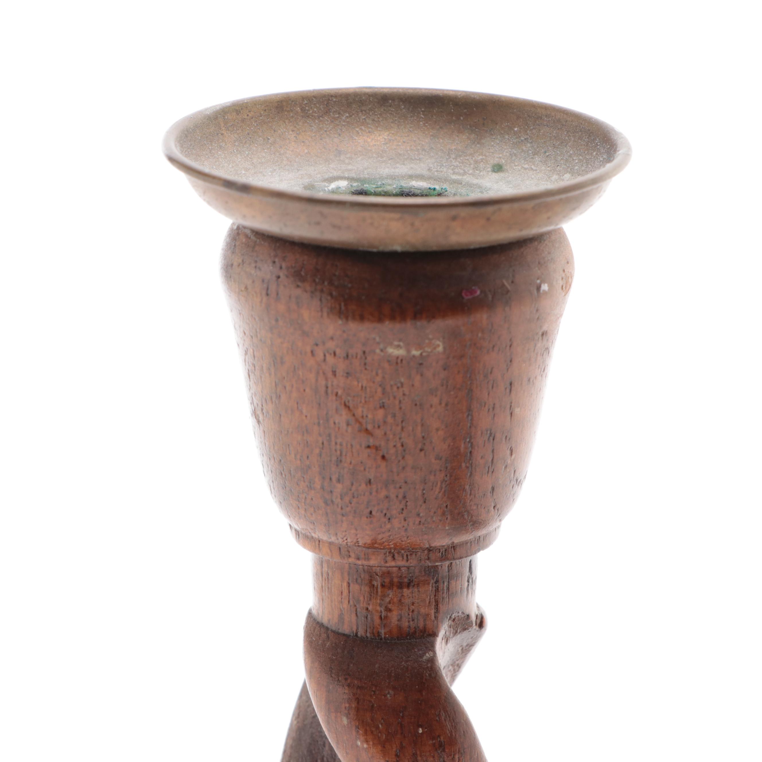 Pair of Barley-Twist Turned Candlesticks, Early to Mid-20th Century