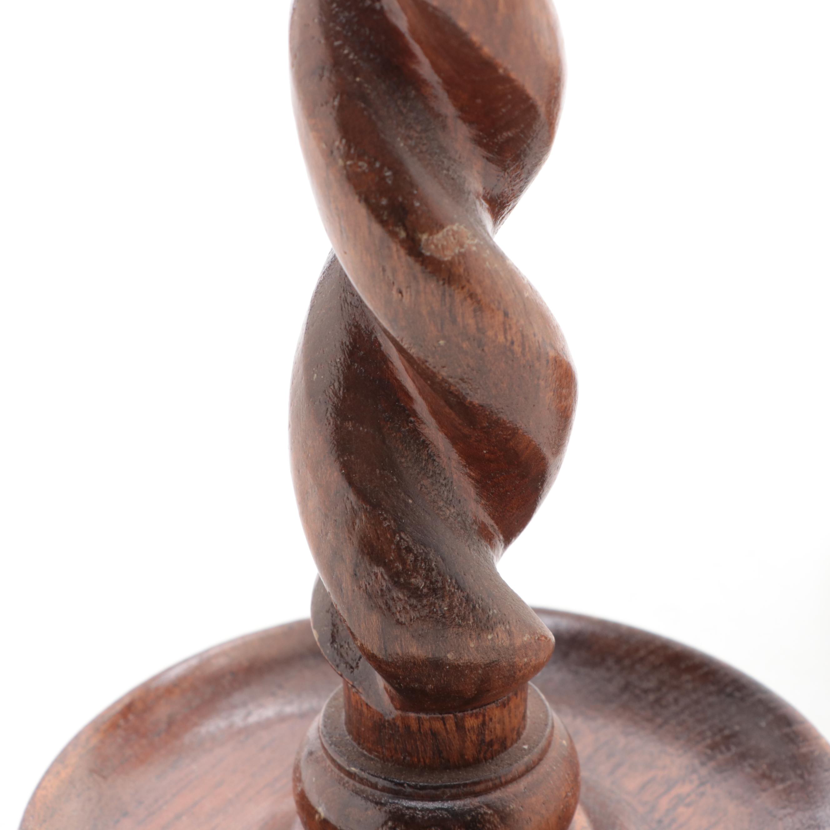 Pair of Barley-Twist Turned Candlesticks, Early to Mid-20th Century