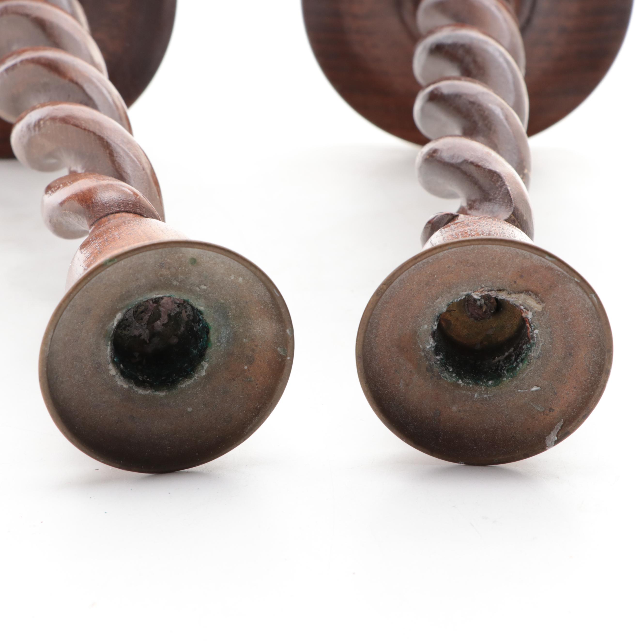 Pair of Barley-Twist Turned Candlesticks, Early to Mid-20th Century