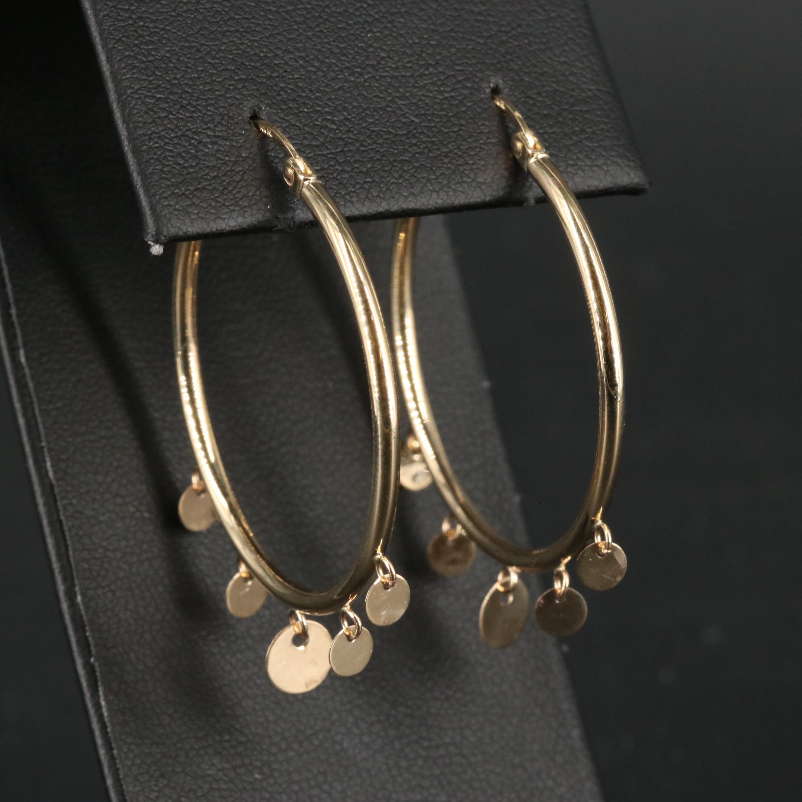 14K Hoop Disk Earrings