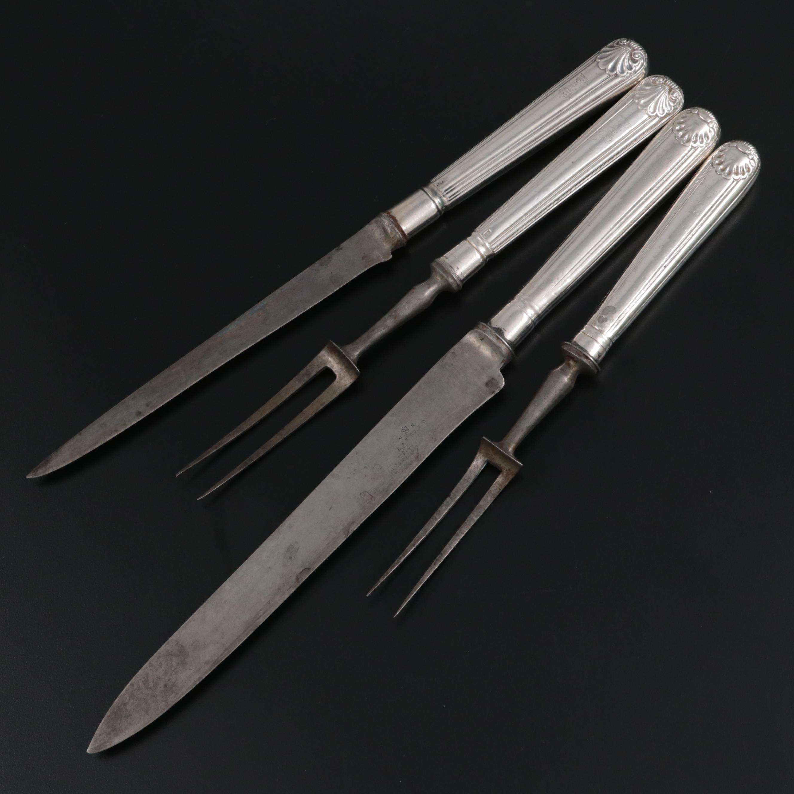 Moses Brant and Other English Sterling Handled Carving Sets, Early 19th Century