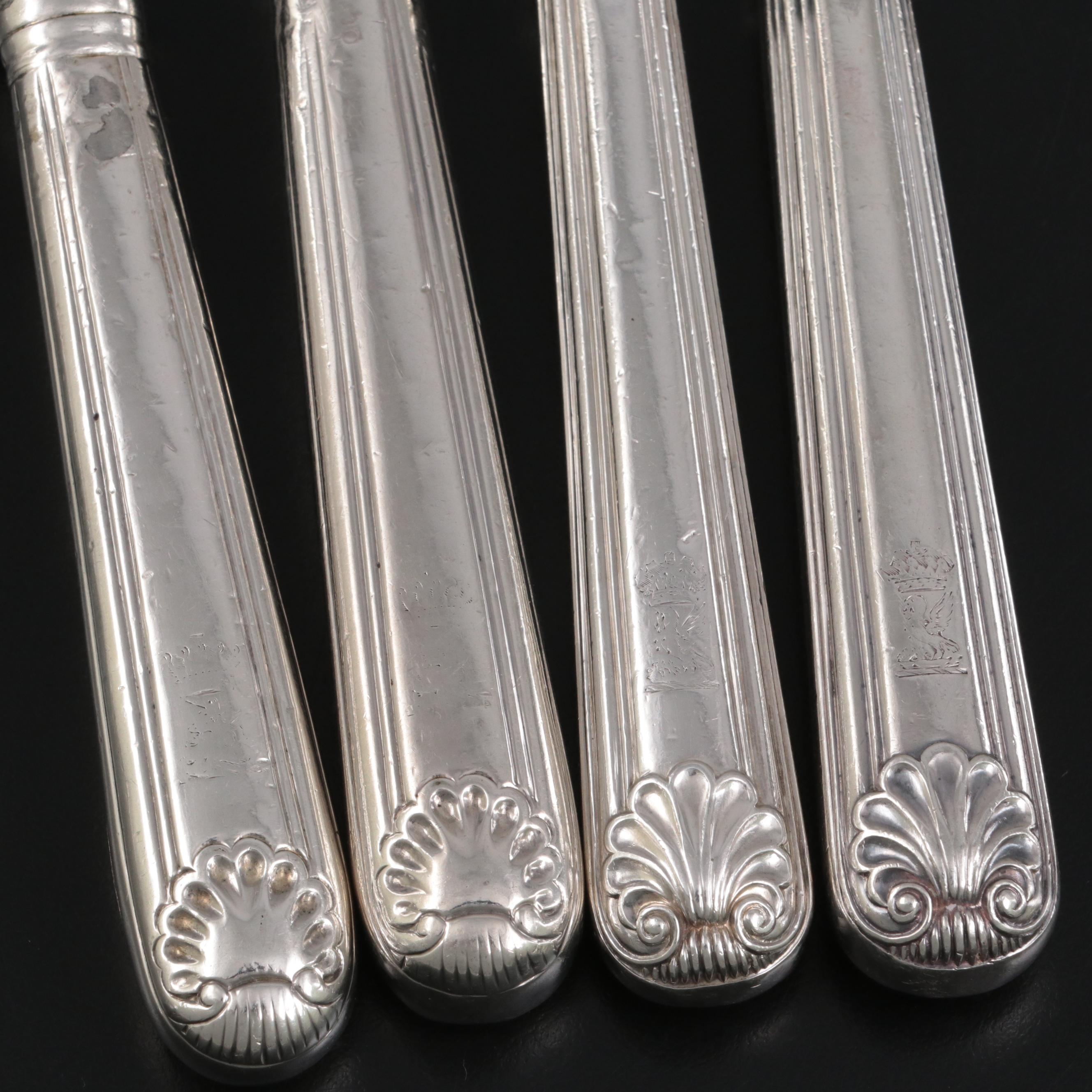 Moses Brant and Other English Sterling Handled Carving Sets, Early 19th Century