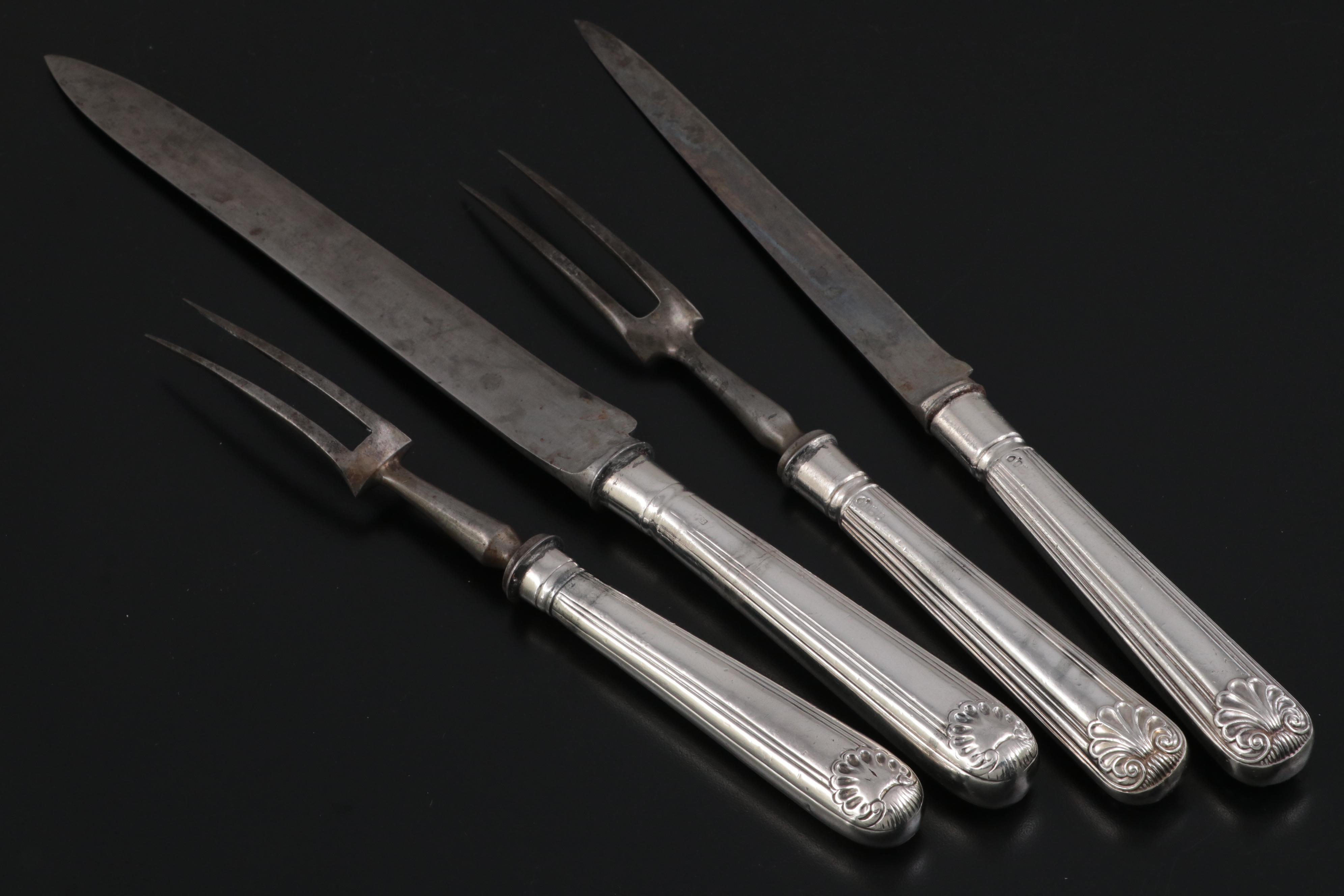 Moses Brant and Other English Sterling Handled Carving Sets, Early 19th Century