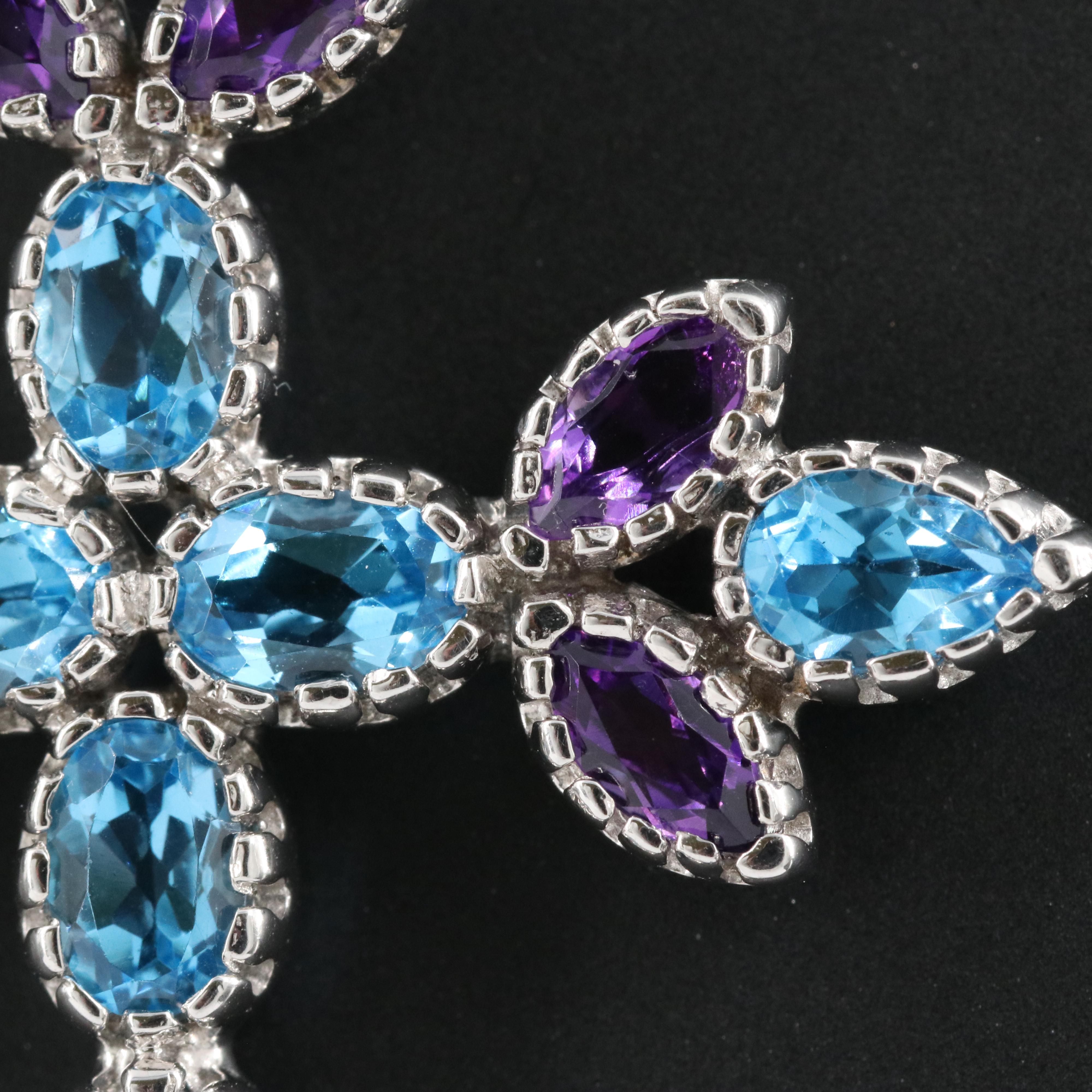 14K Amethyst and Swiss Blue Topaz Cross Pendant Necklace