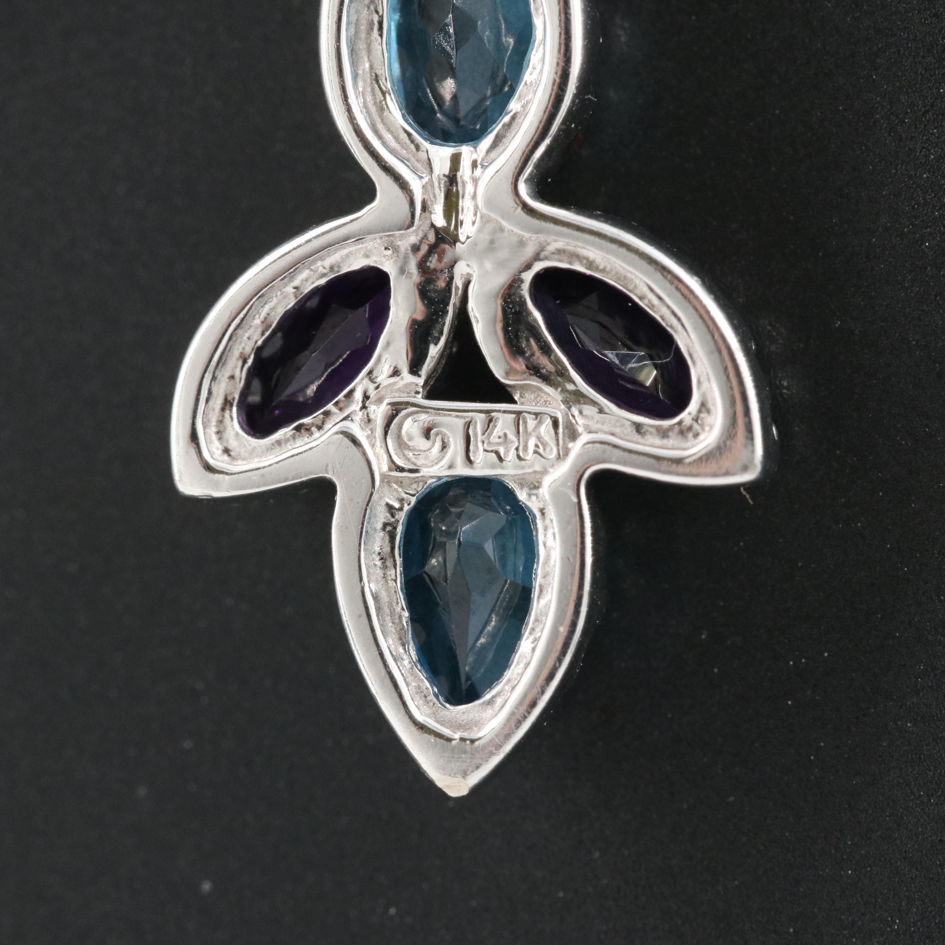 14K Amethyst and Swiss Blue Topaz Cross Pendant Necklace