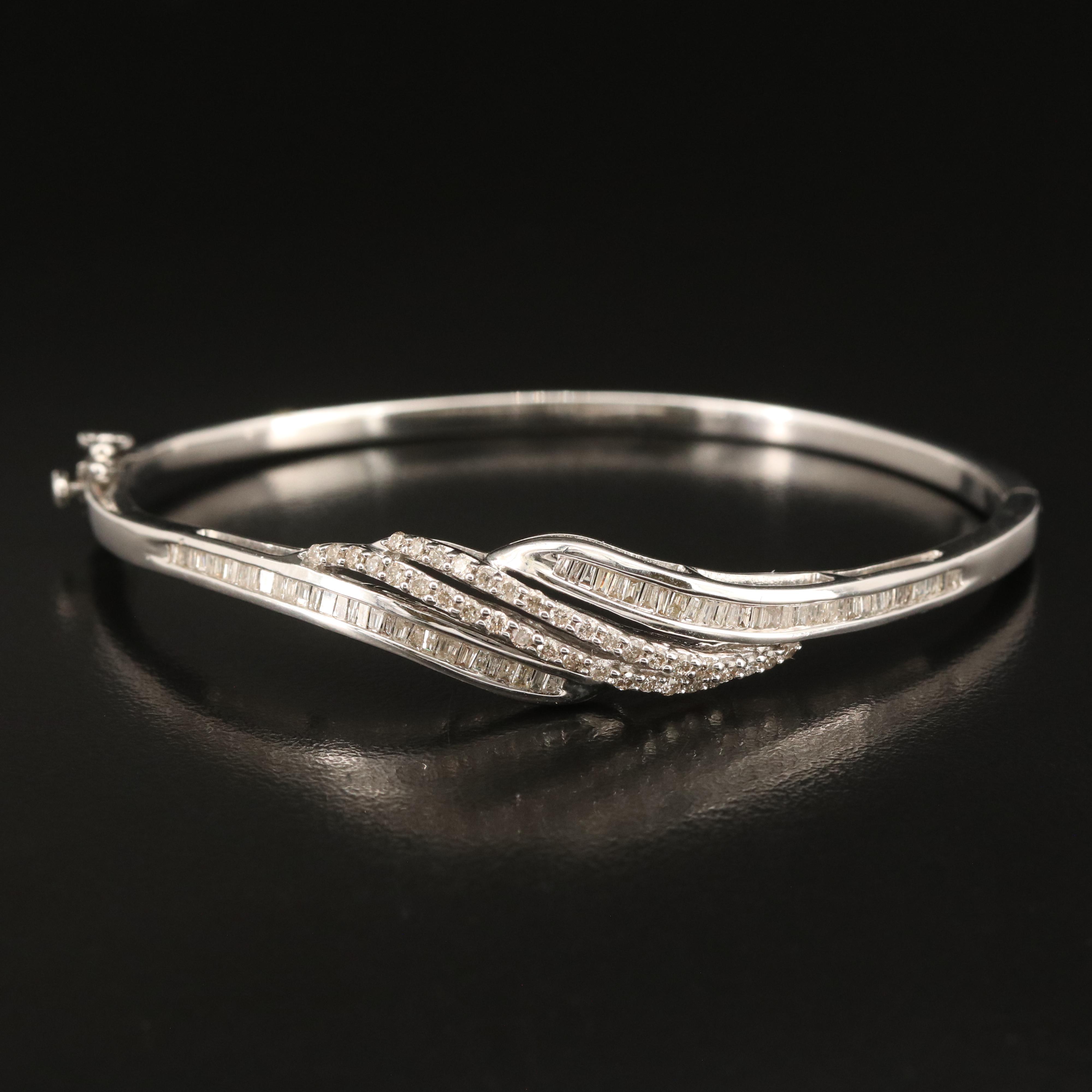 Sterling 1.00 CTW Diamond Hinged Bangle