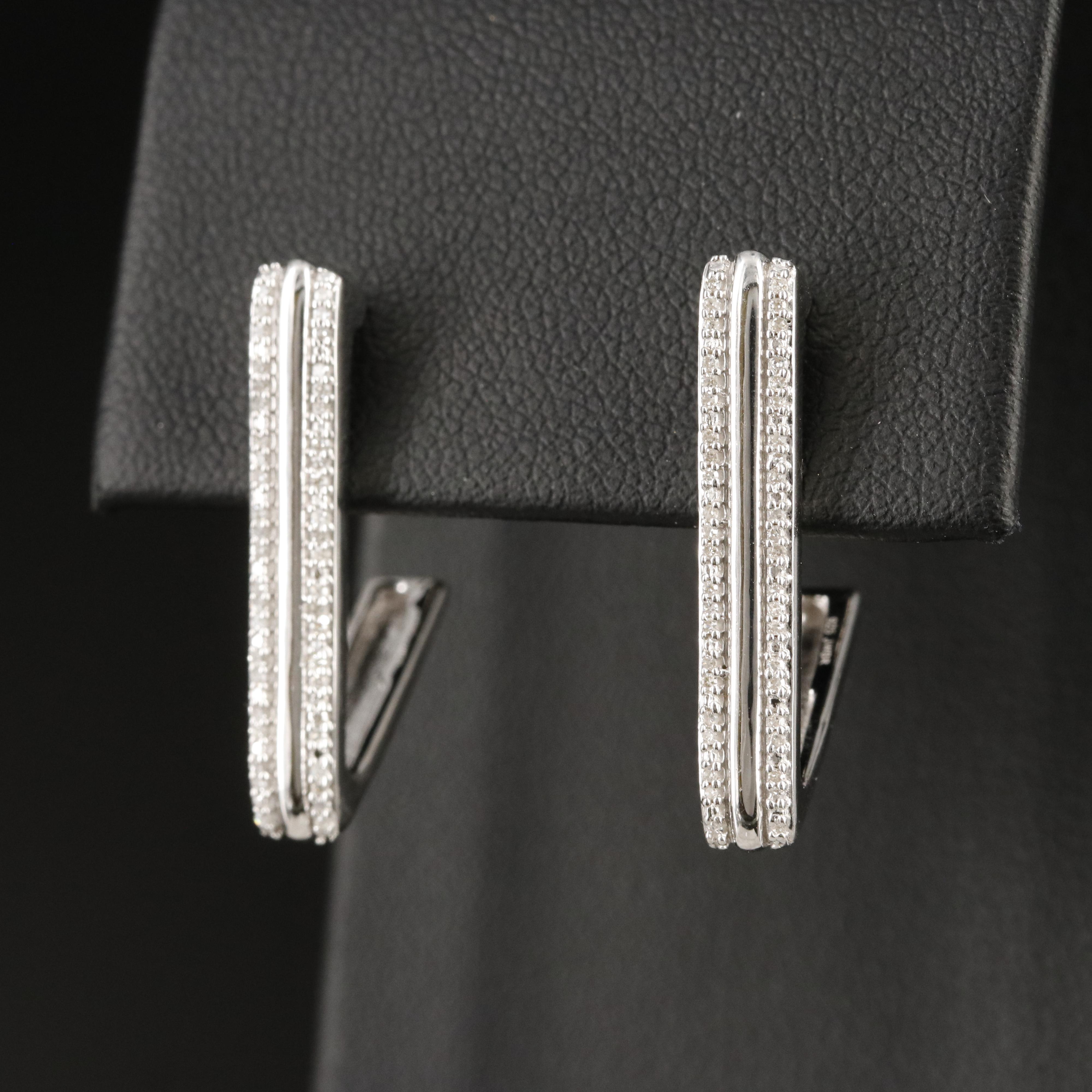 Sterling Diamond J Hoop Earrings