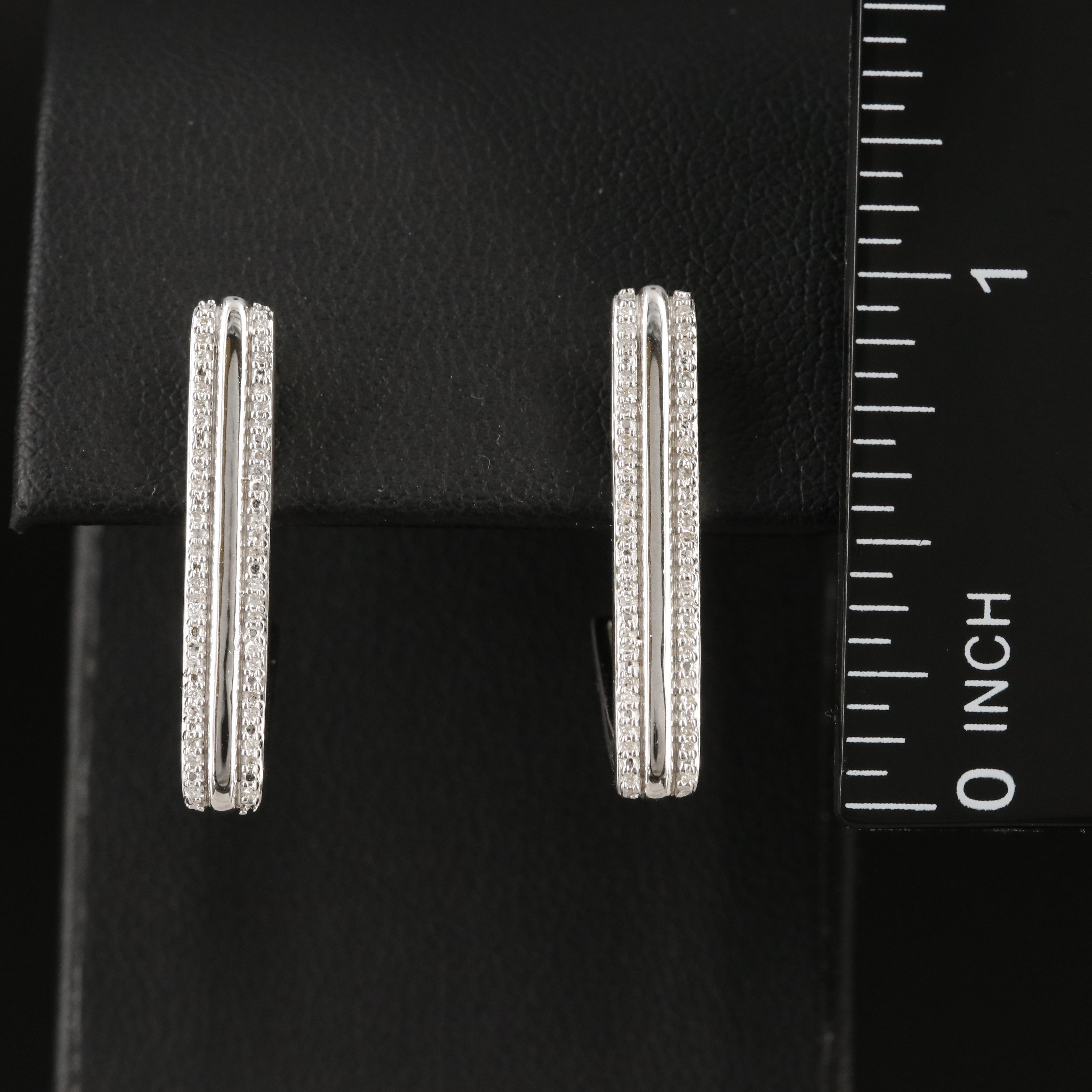Sterling Diamond J Hoop Earrings