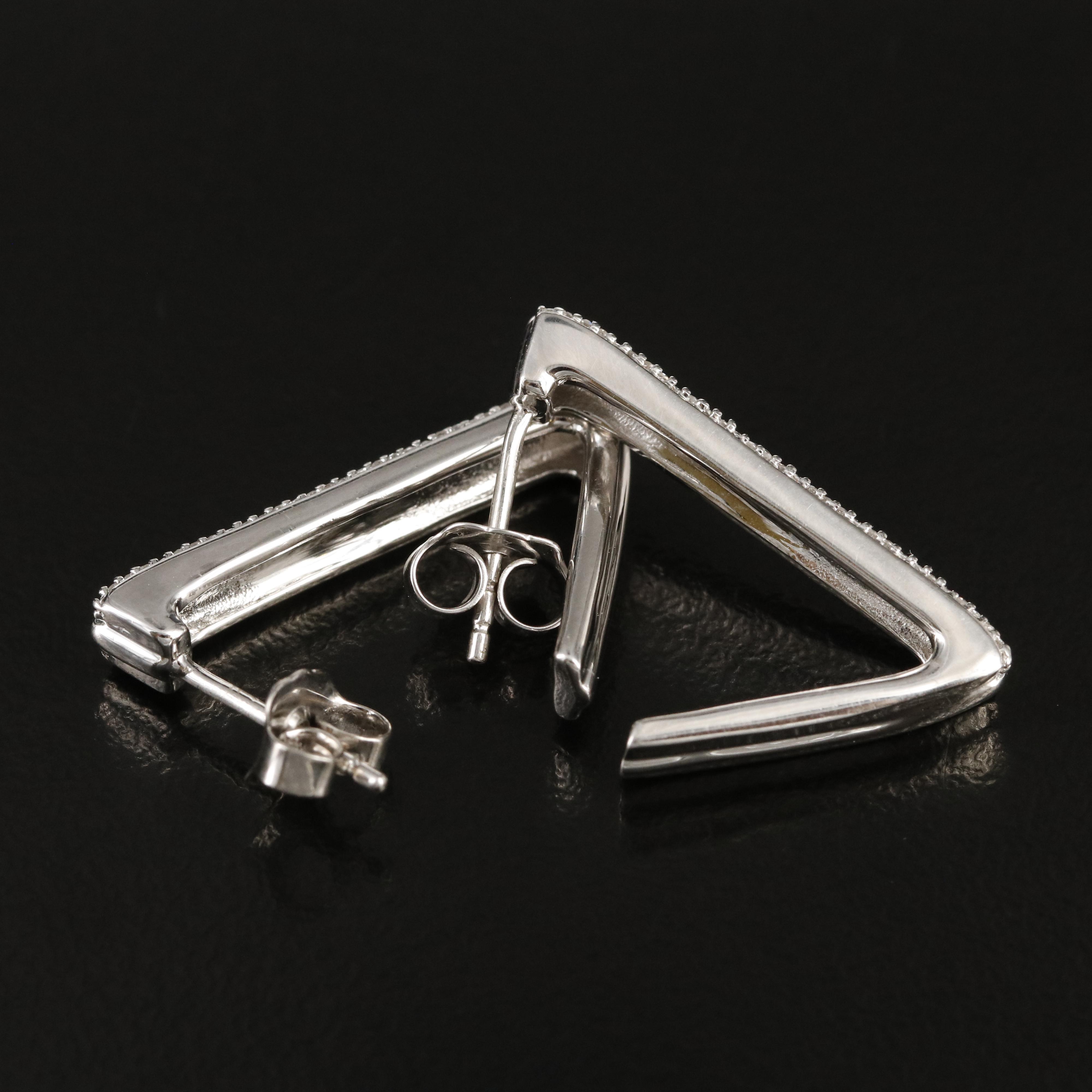 Sterling Diamond J Hoop Earrings