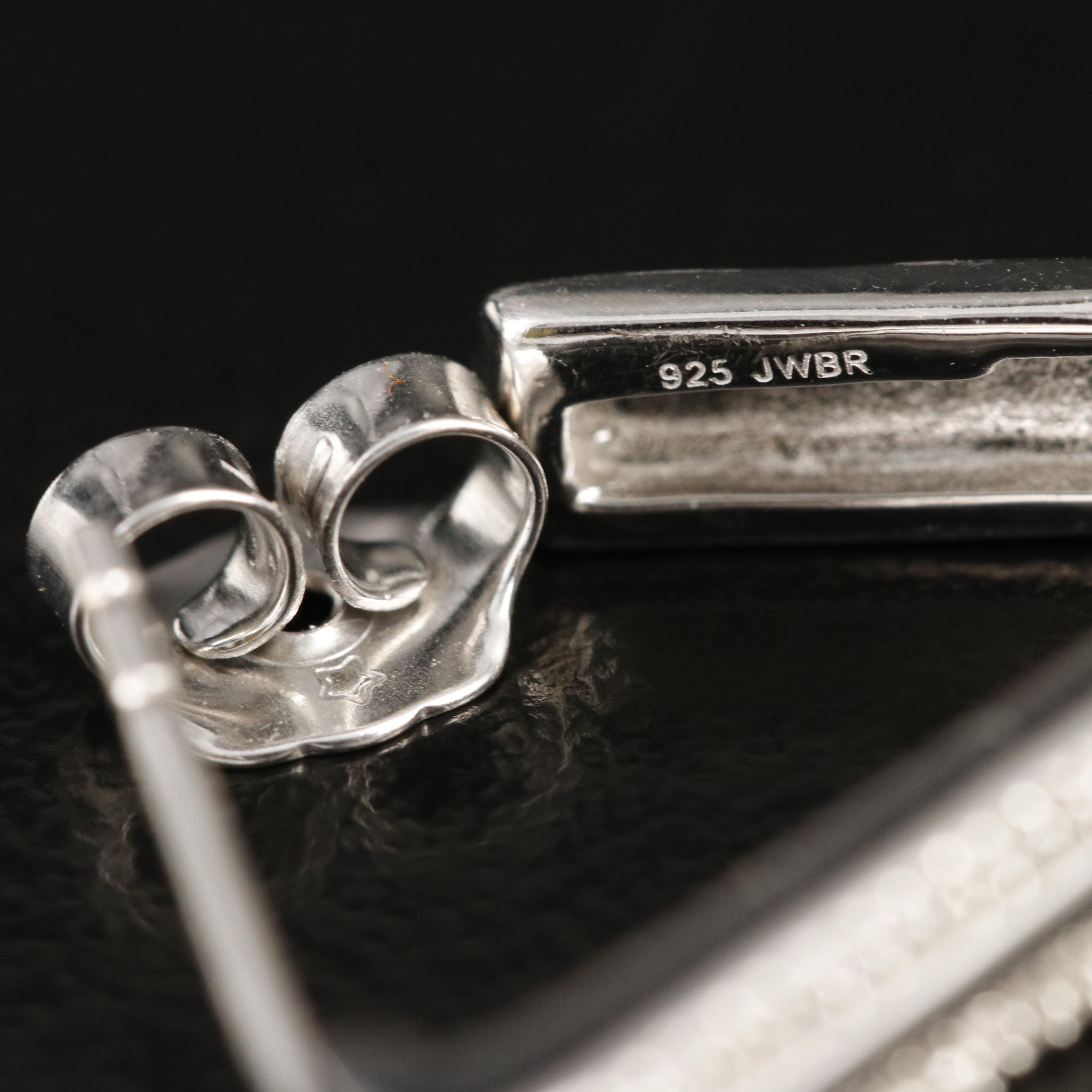 Sterling Diamond J Hoop Earrings