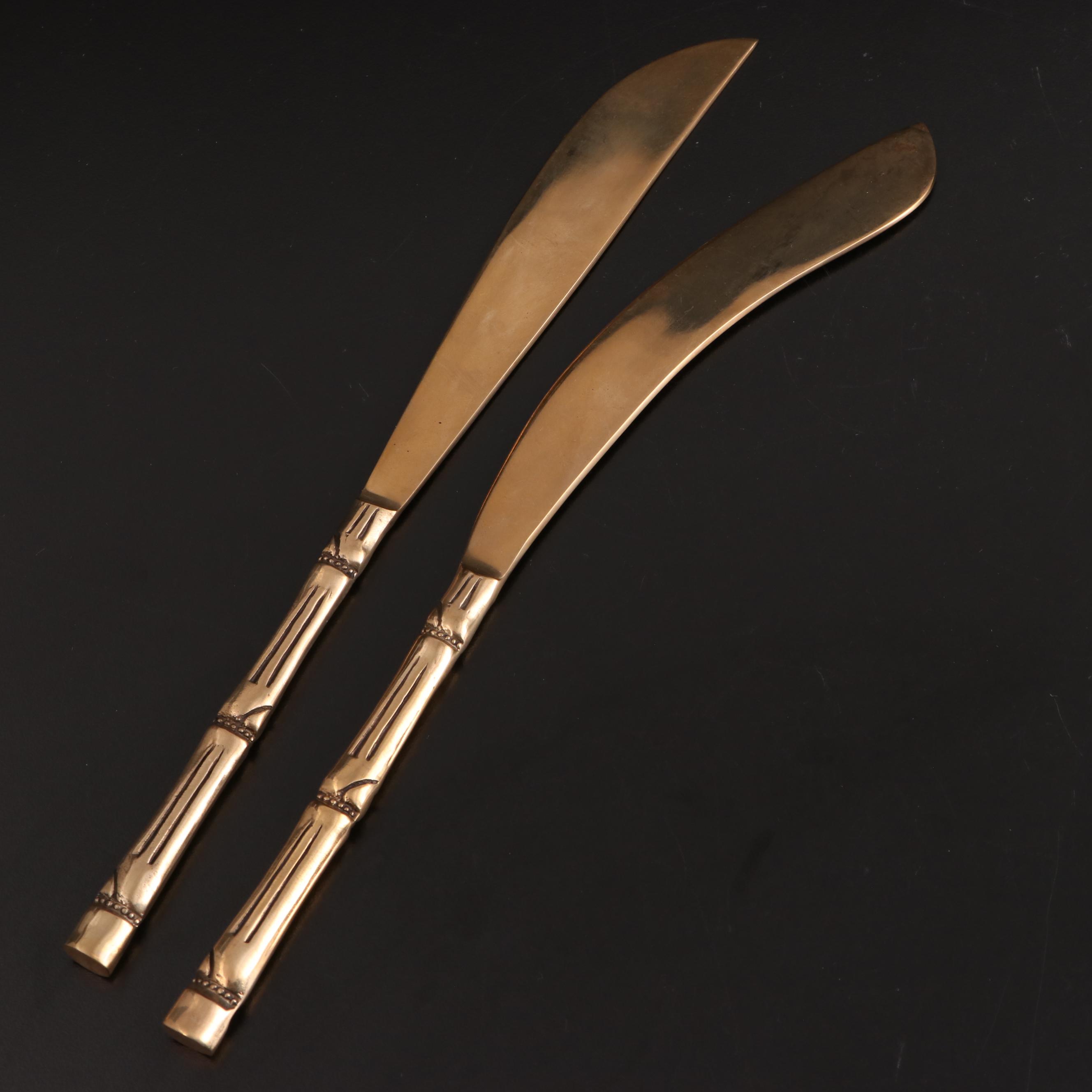 Nickel Bronze Flatware and Serveware With Bamboo Style Handles