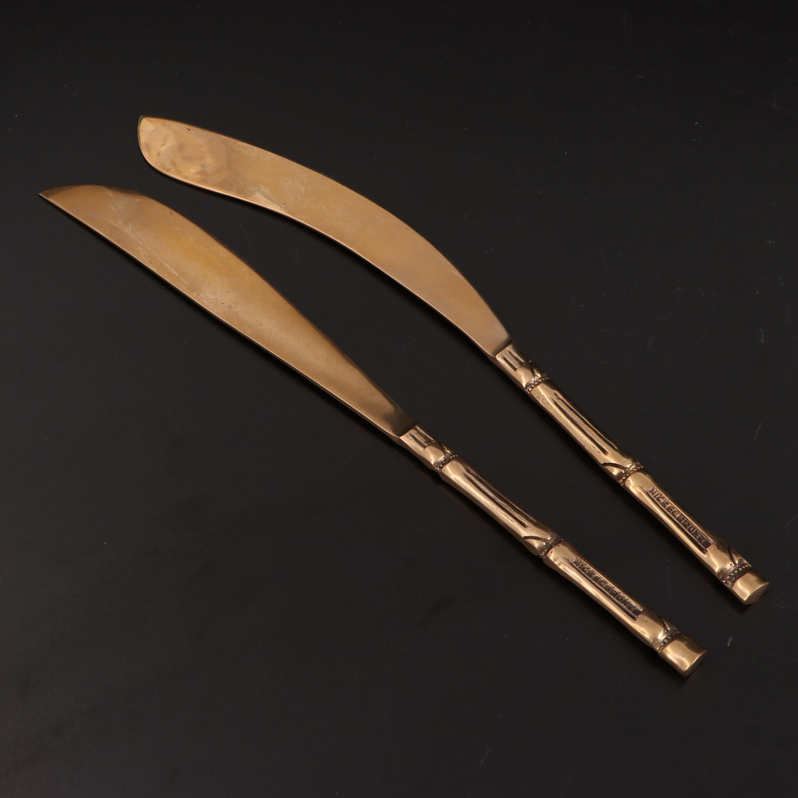 Nickel Bronze Flatware and Serveware With Bamboo Style Handles
