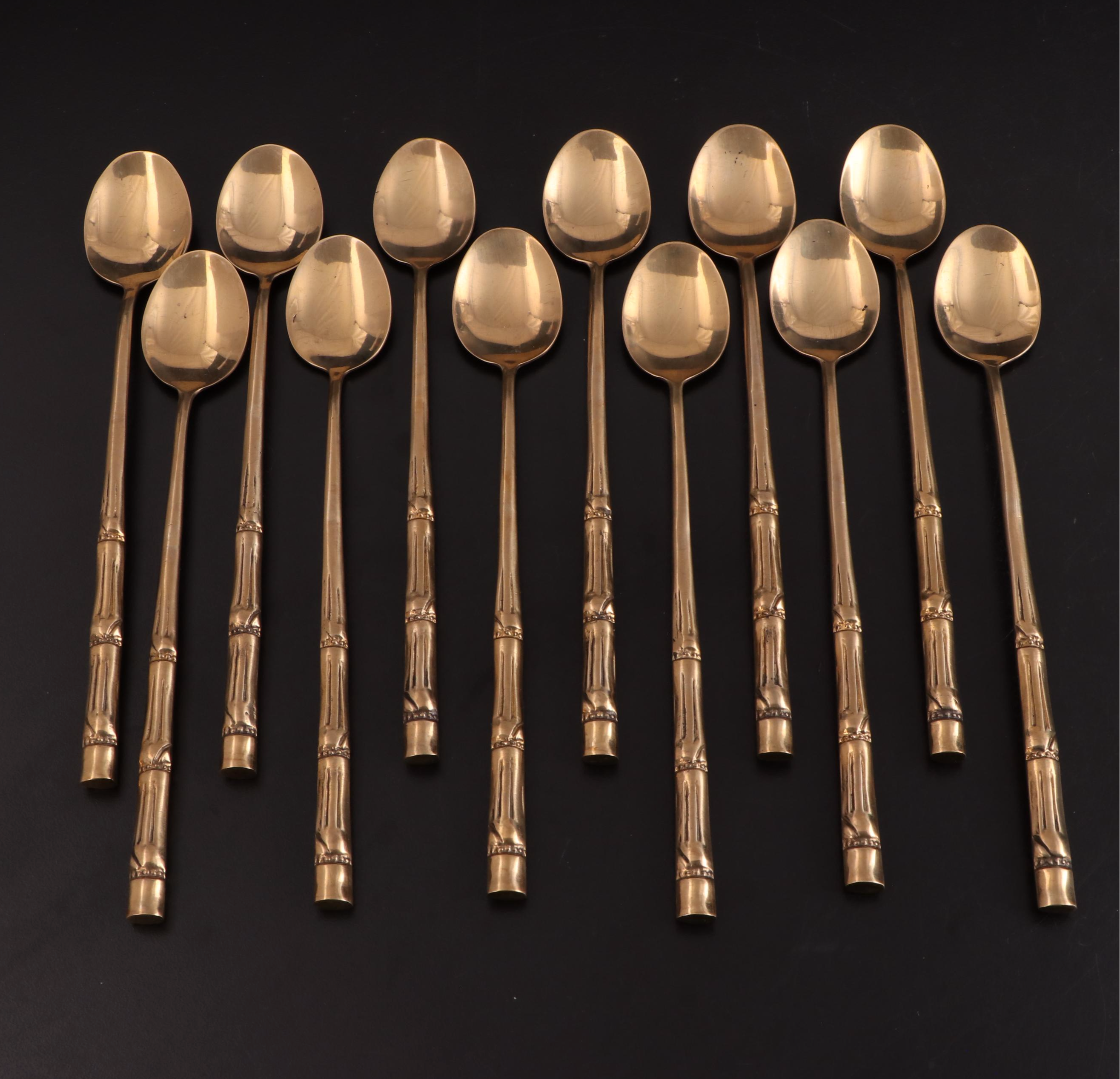 Nickel Bronze Flatware and Serveware With Bamboo Style Handles