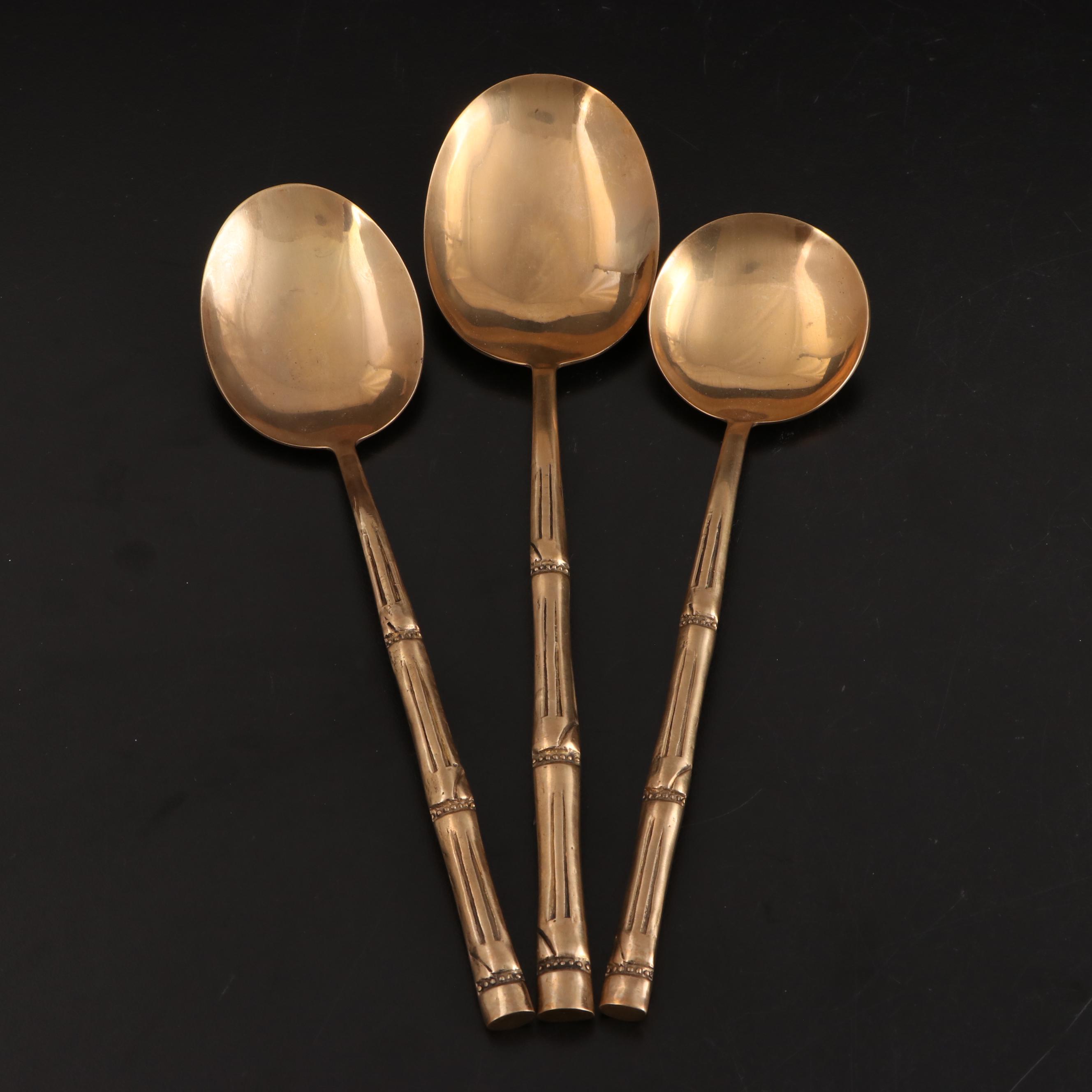 Nickel Bronze Flatware and Serveware With Bamboo Style Handles