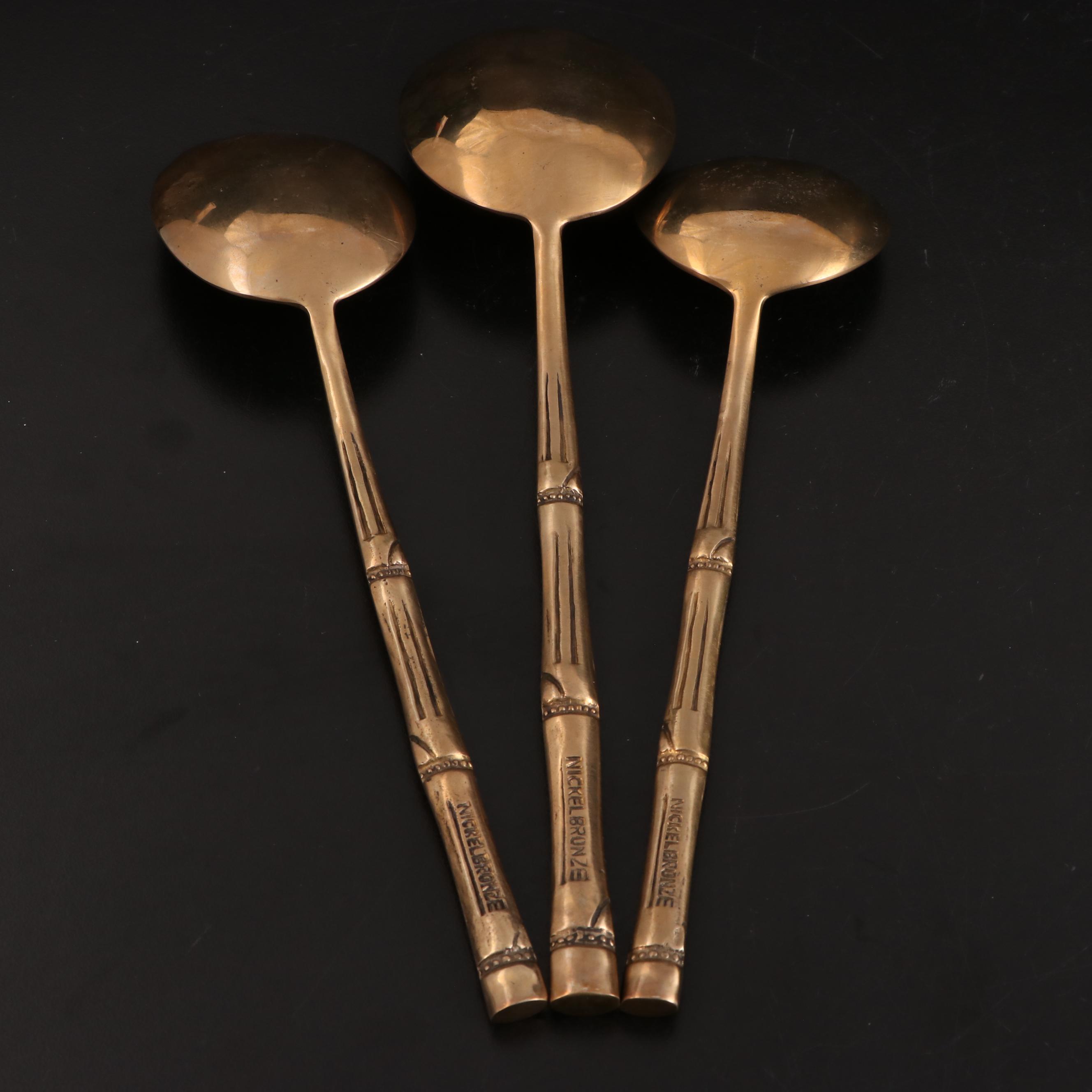 Nickel Bronze Flatware and Serveware With Bamboo Style Handles