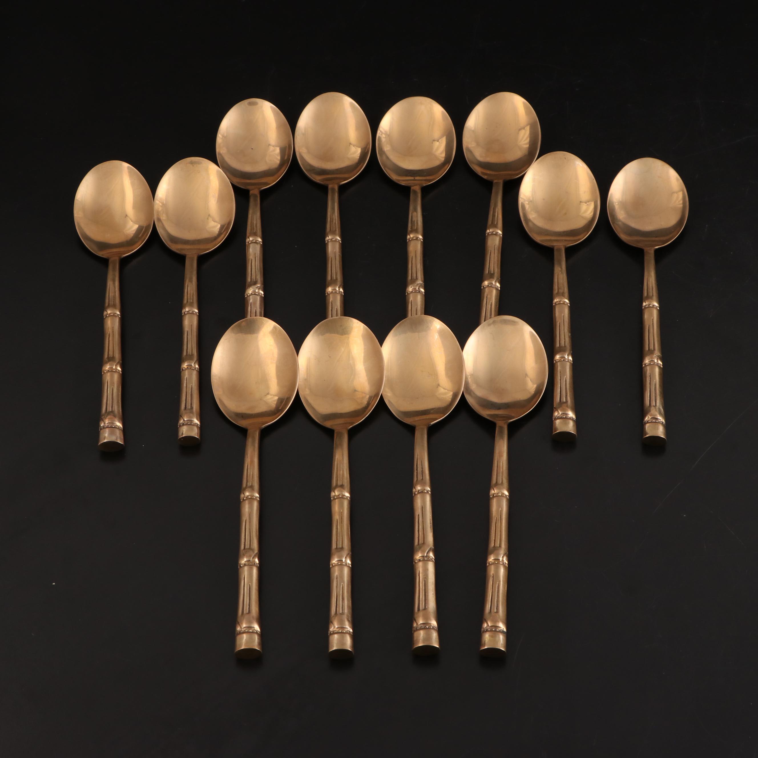 Nickel Bronze Flatware and Serveware With Bamboo Style Handles