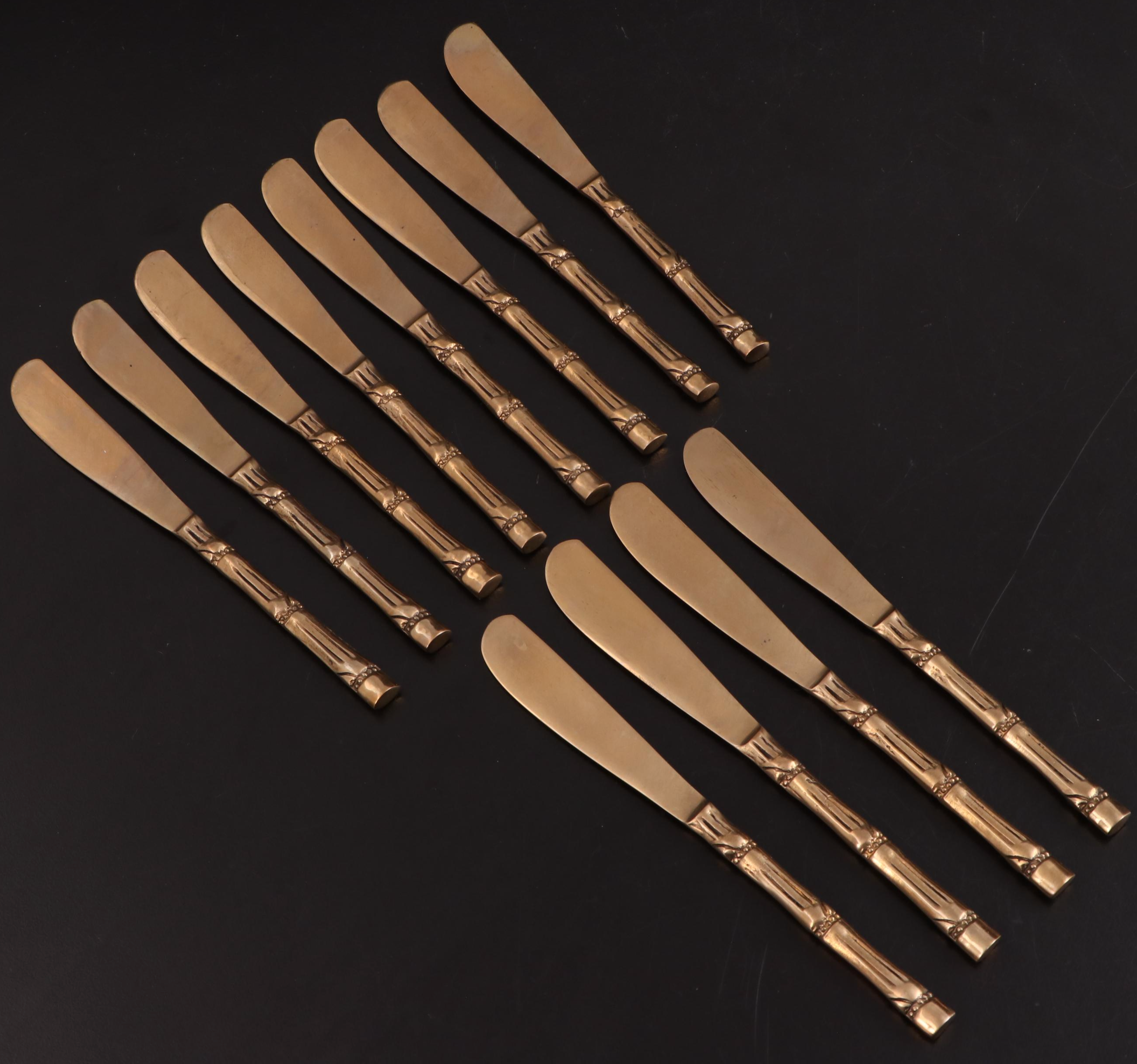 Nickel Bronze Flatware and Serveware With Bamboo Style Handles
