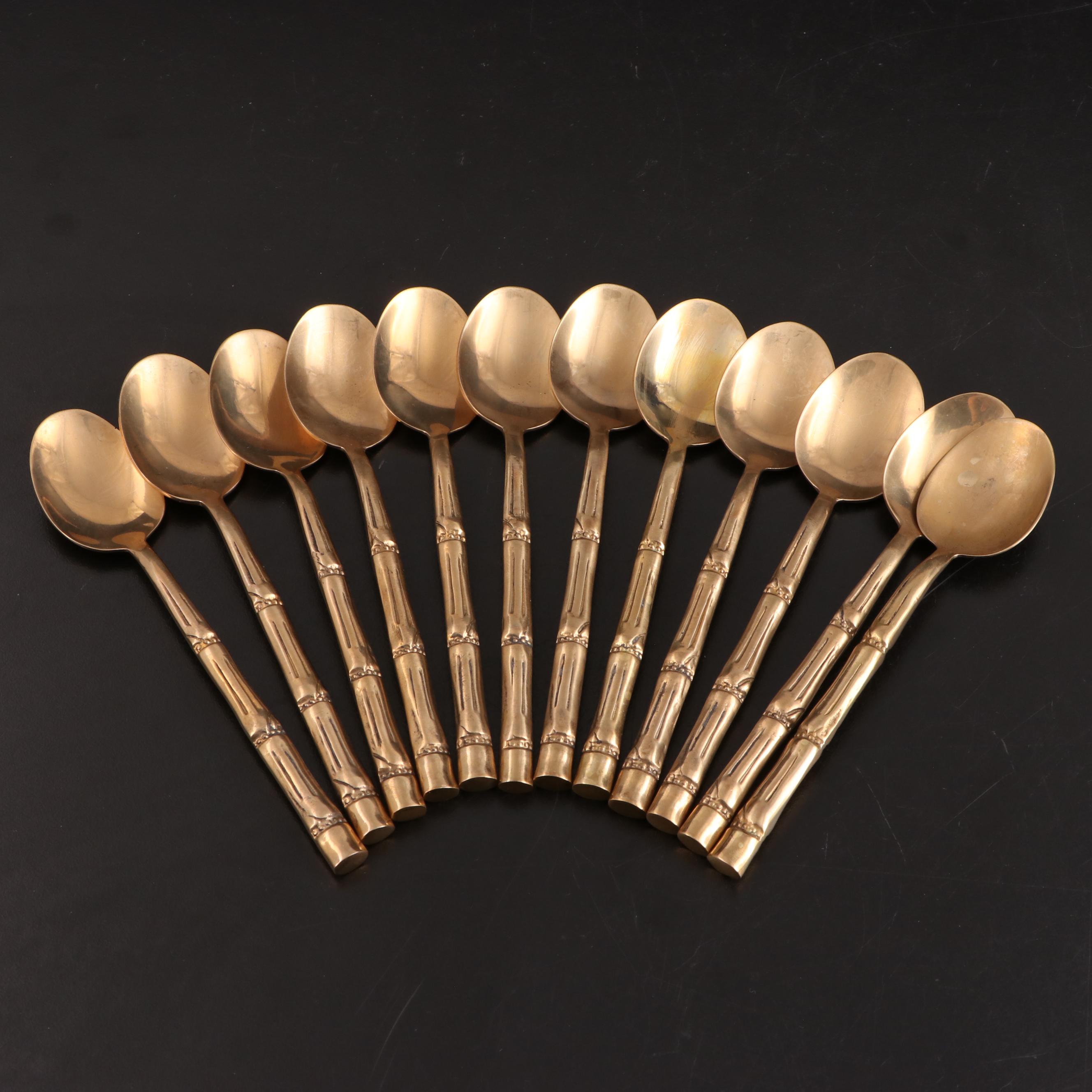 Nickel Bronze Flatware and Serveware With Bamboo Style Handles