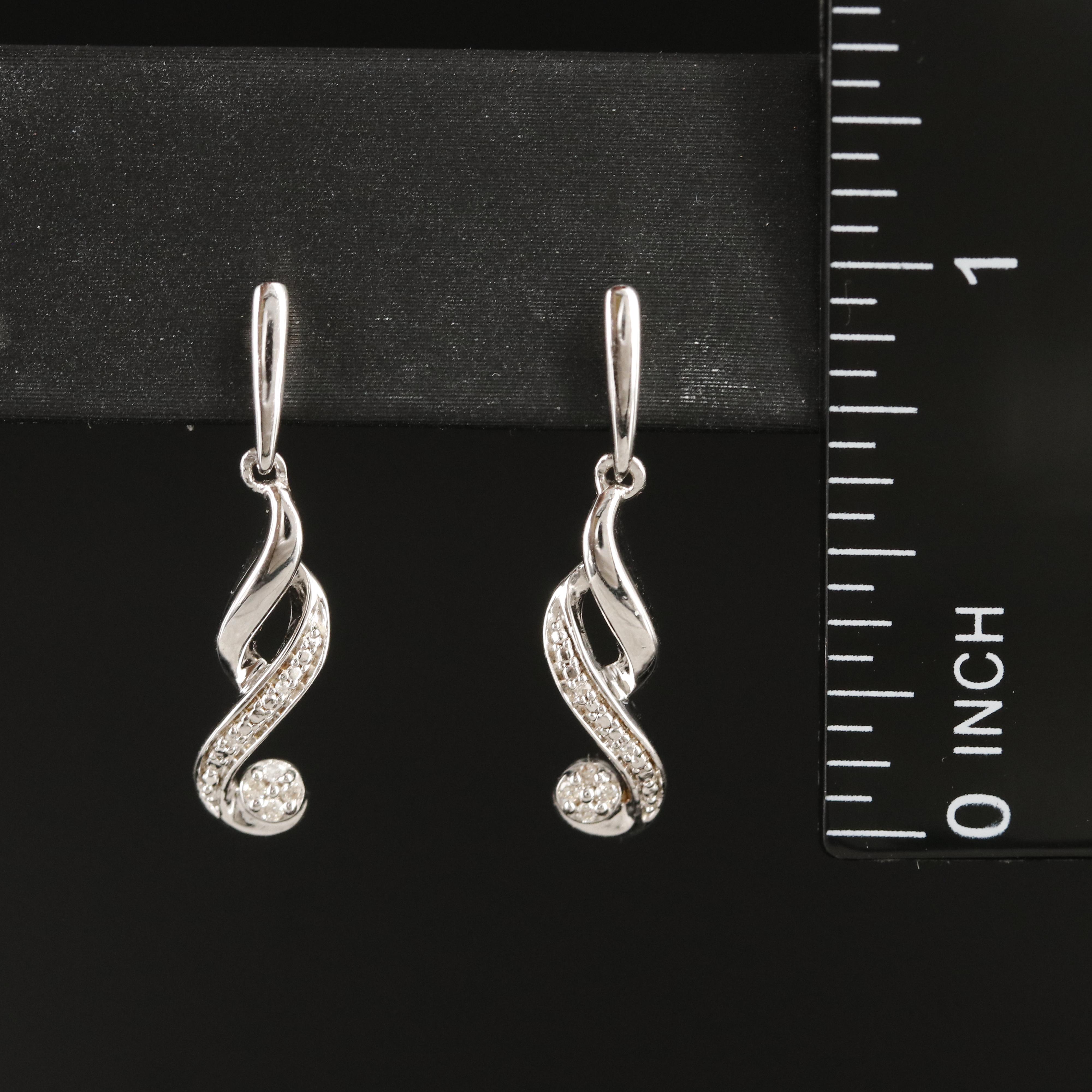 Sterling Diamond Scroll Earrings